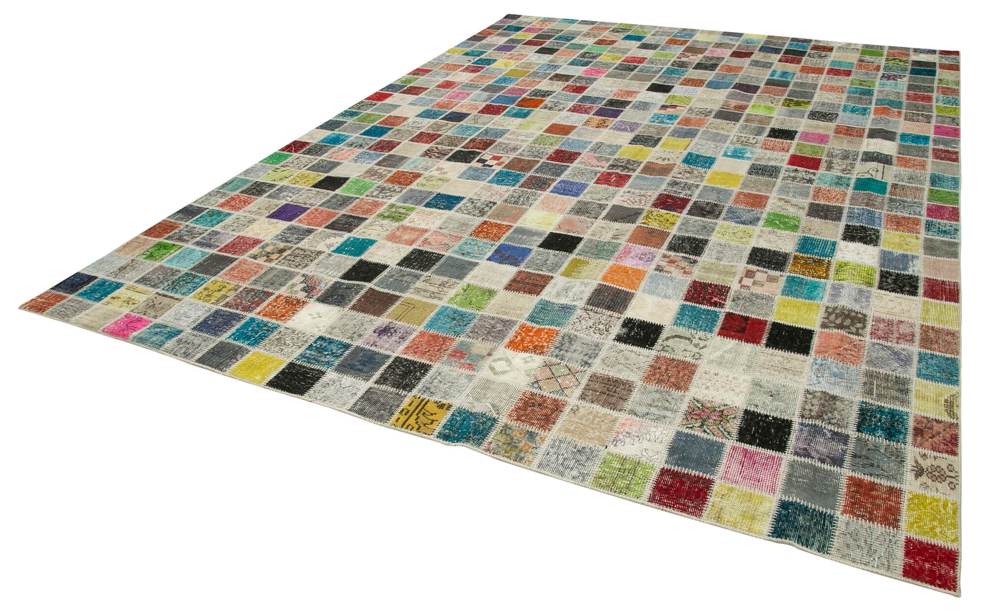 Handmade Patchwork Rug – Pink Patchwork Carpet Cotton Wool Vintage Area Rug 9'10"x13'5"