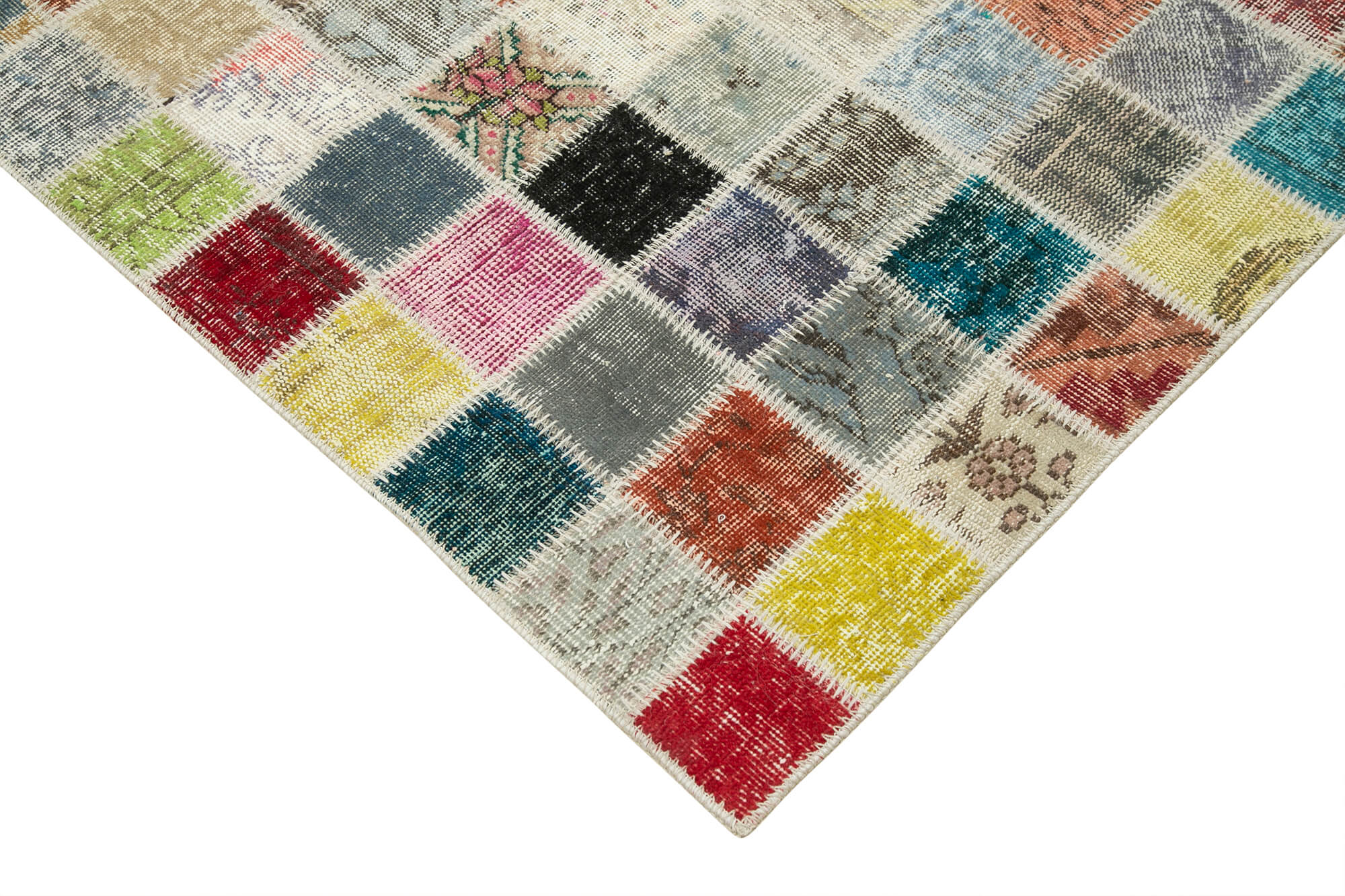 Handmade Patchwork Rug – Pink Patchwork Carpet Cotton Wool Vintage Area Rug 9'10"x13'5"