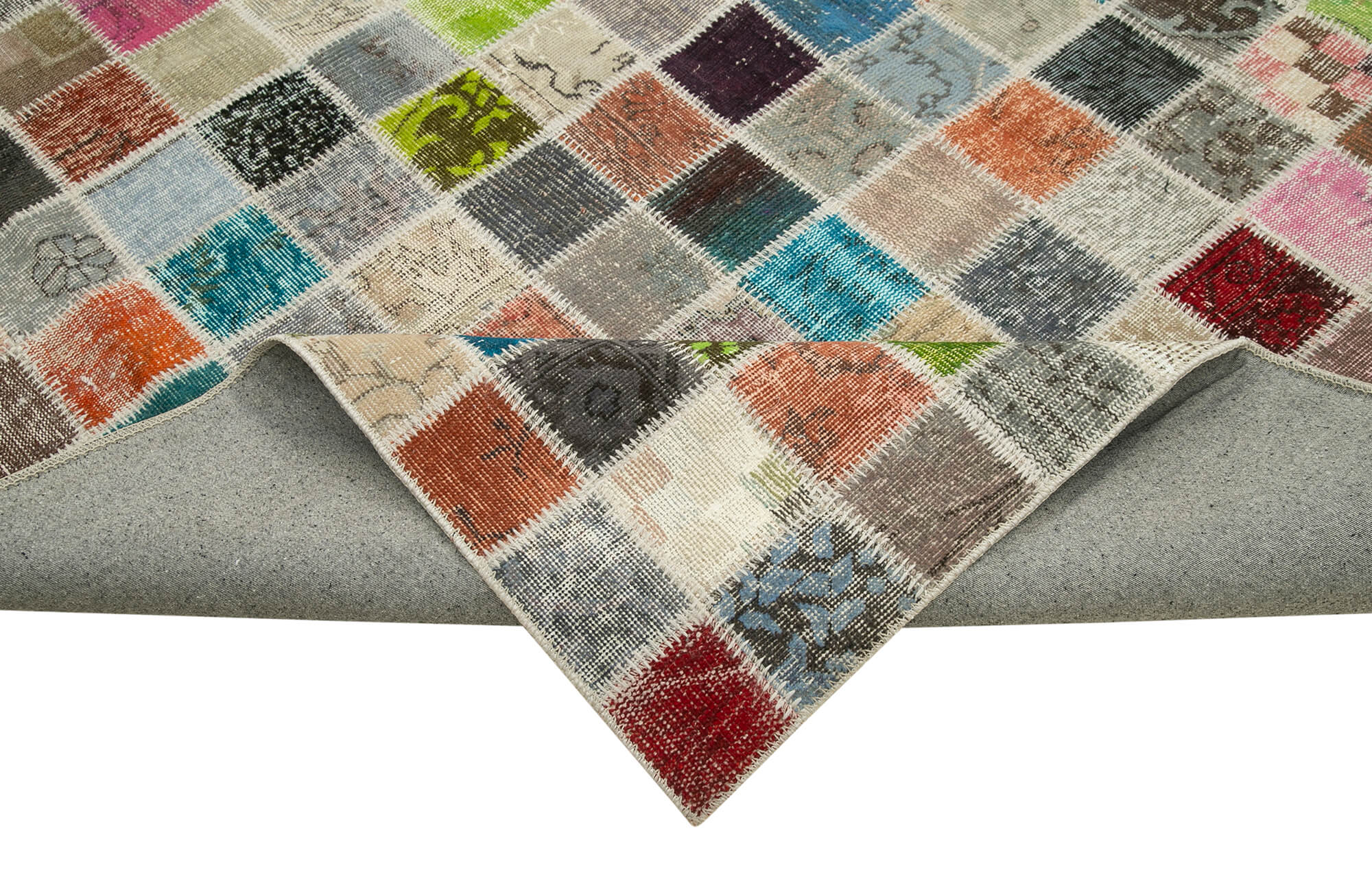 Handmade Patchwork Rug – Pink Patchwork Carpet Cotton Wool Vintage Area Rug 9'10"x13'5"