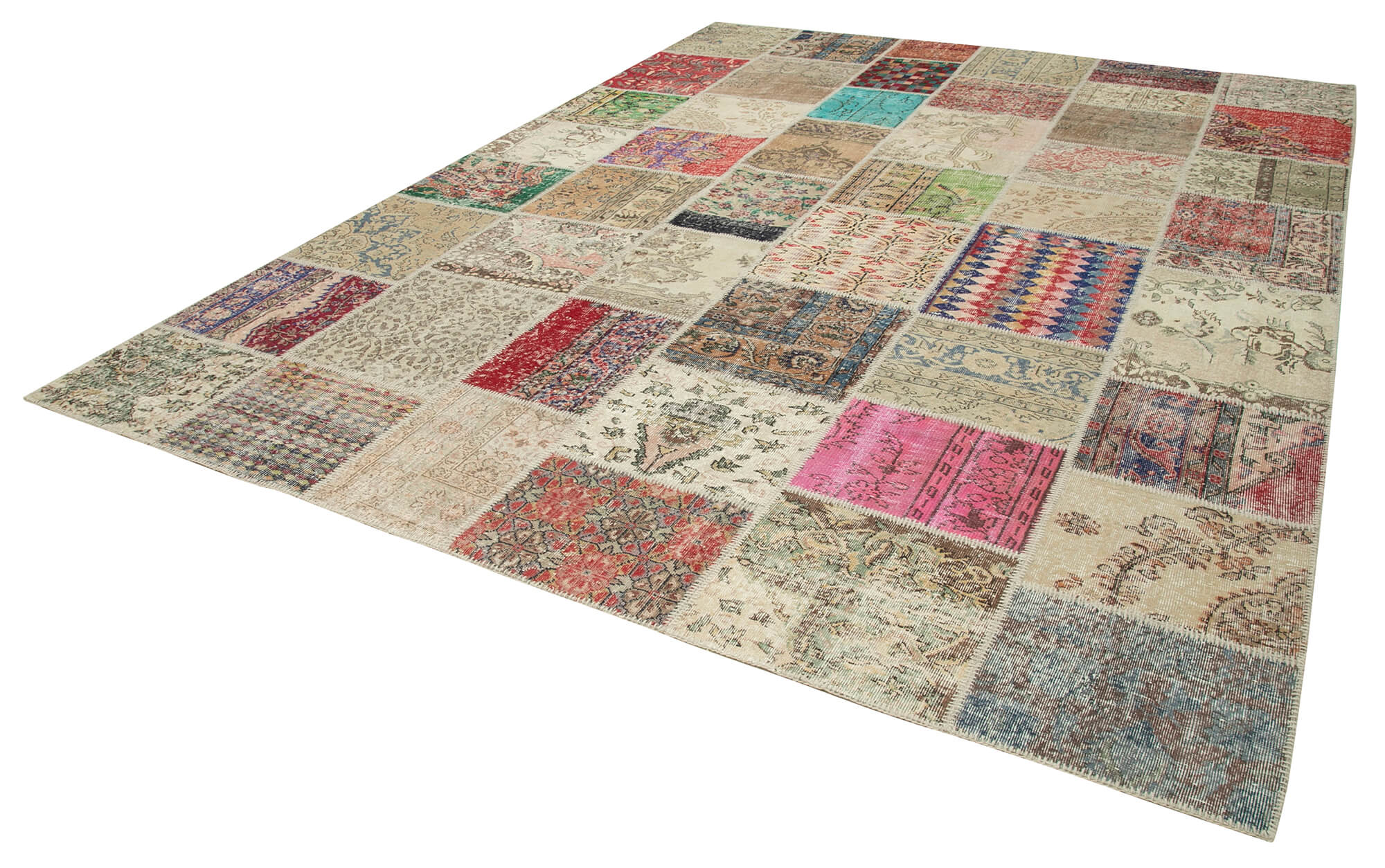Handmade Patchwork Rug – Beige Cotton Wool Area Rug 9'11'' x 13'3'' for Living Room