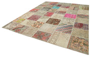 Handmade Area Rug – Beige Patchwork Cotton Wool Vintage Handwoven Carpet 9'11''x13'2''