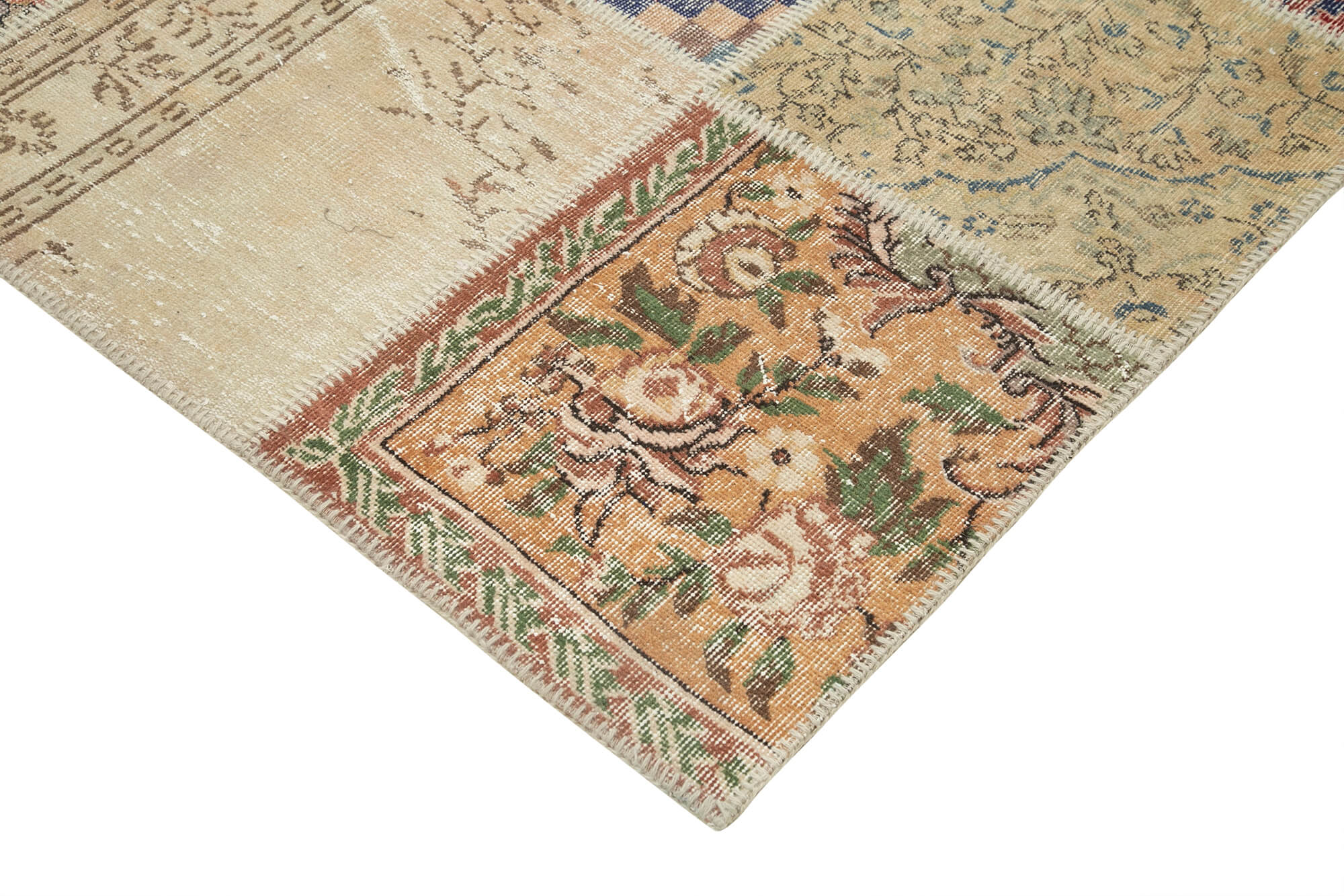Handmade Area Rug – Beige Patchwork Cotton Wool Vintage Handwoven Carpet 9'11''x13'2''