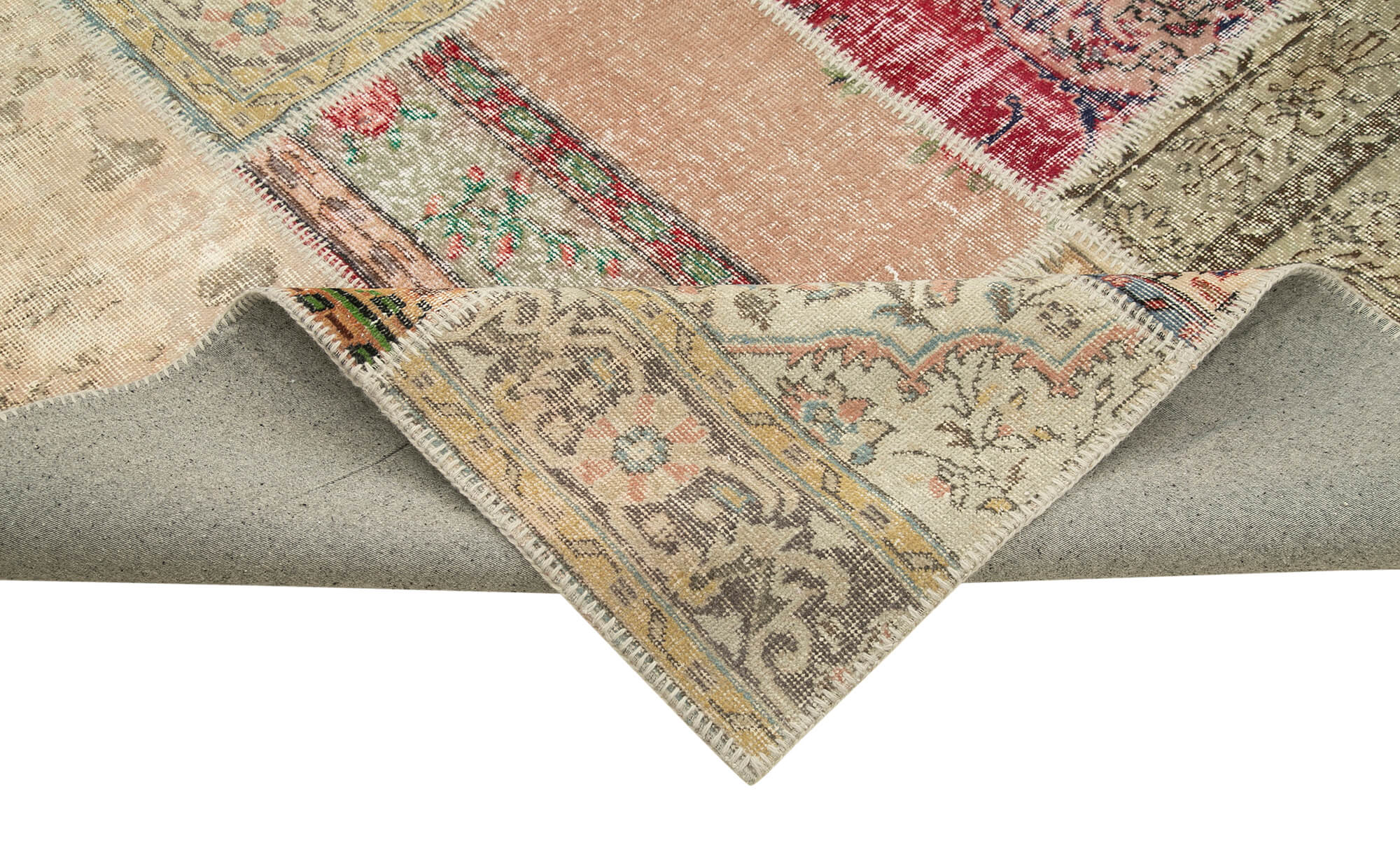 Handmade Area Rug – Beige Patchwork Cotton Wool Vintage Handwoven Carpet 9'11''x13'2''