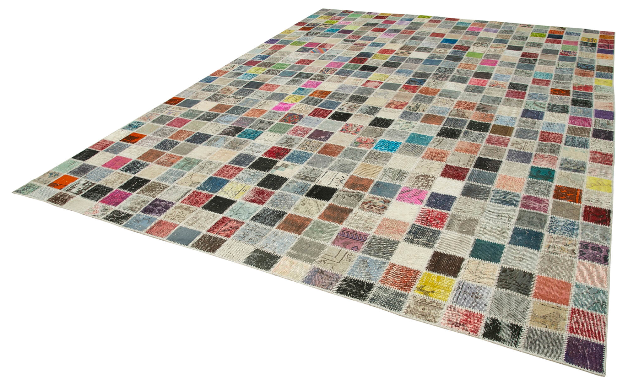 Handmade Patchwork Area Rug – Kirk Yama Pink Cotton Wool Vintage Wool Rug 9'10''x13'3''