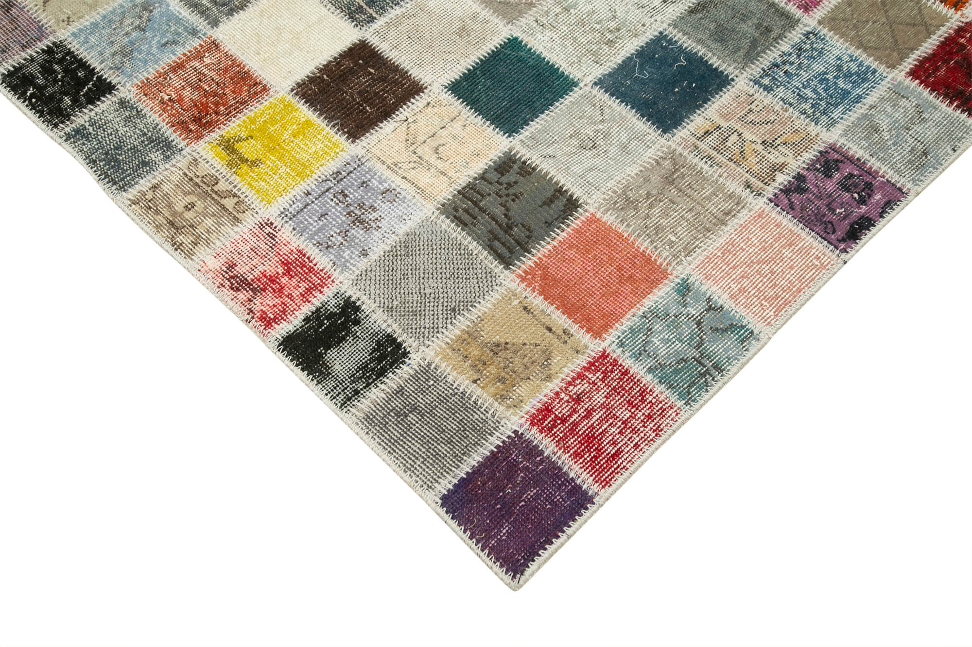 Handmade Patchwork Area Rug – Kirk Yama Pink Cotton Wool Vintage Wool Rug 9'10''x13'3''