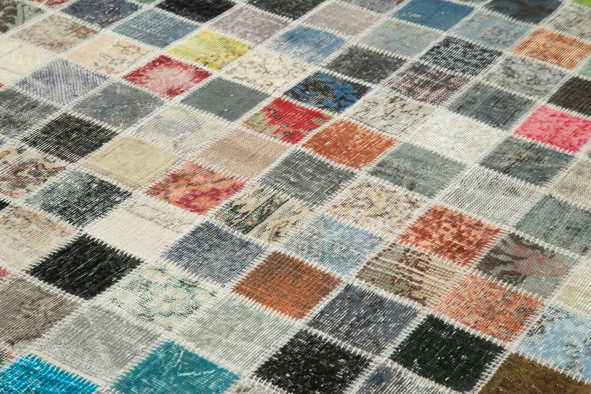 Handmade Patchwork Area Rug – Kirk Yama Pink Cotton Wool Vintage Wool Rug 9'10''x13'3''