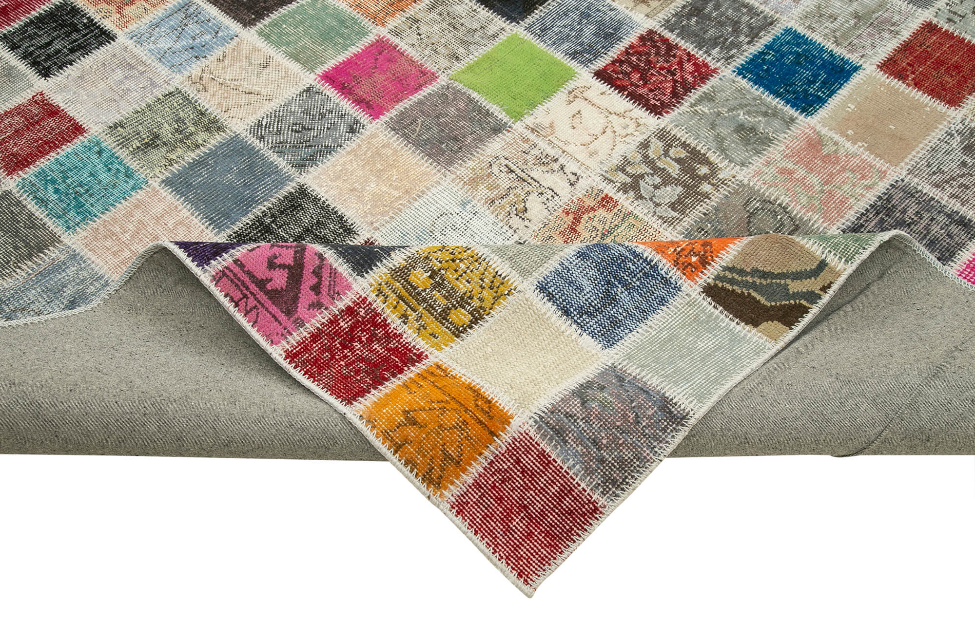 Handmade Patchwork Area Rug – Kirk Yama Pink Cotton Wool Vintage Wool Rug 9'10''x13'3''