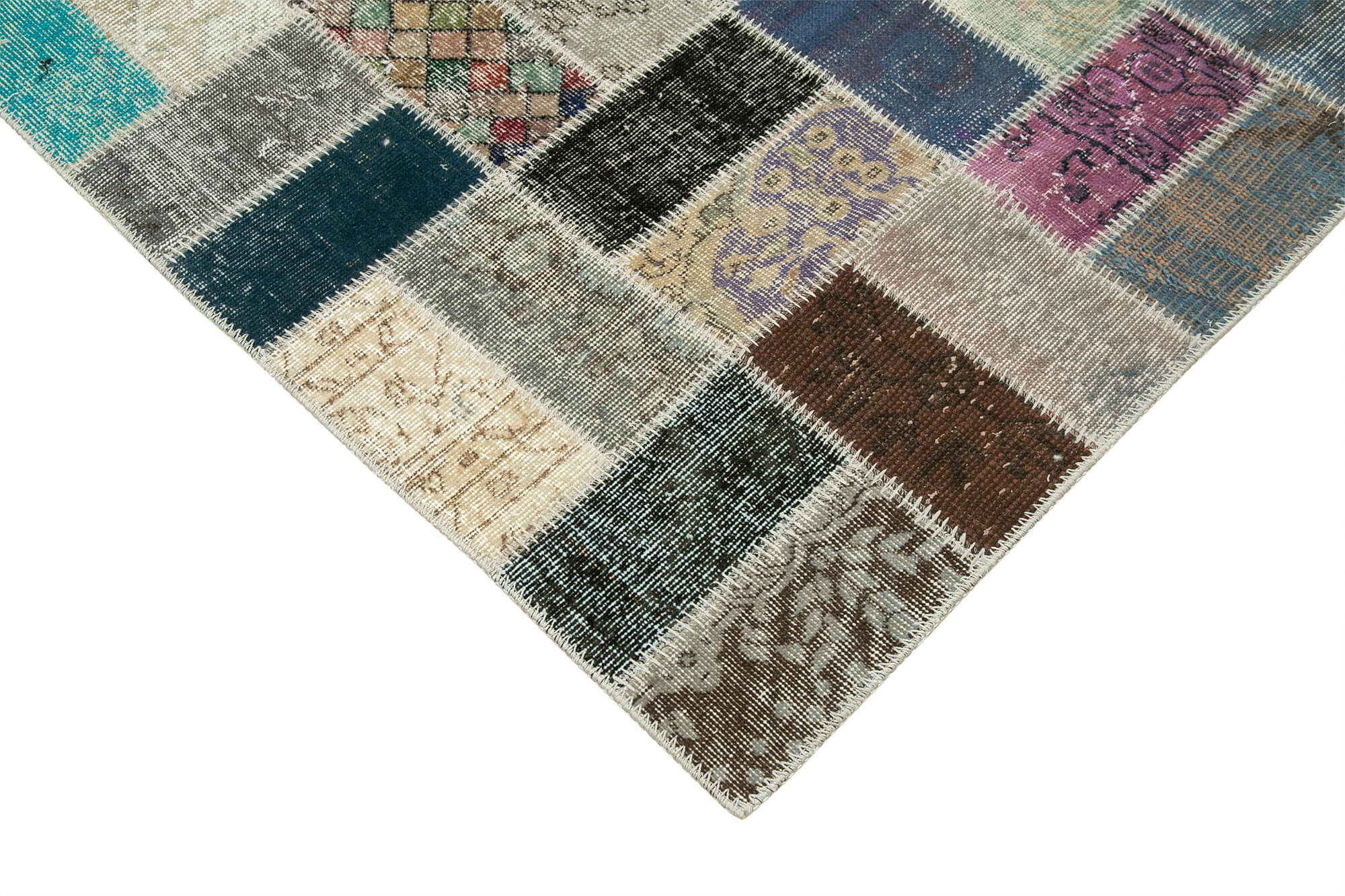 Handmade Area Rug - Pink Patchwork Cotton Wool Turkish Wool Rug 9'8" x 13'6"