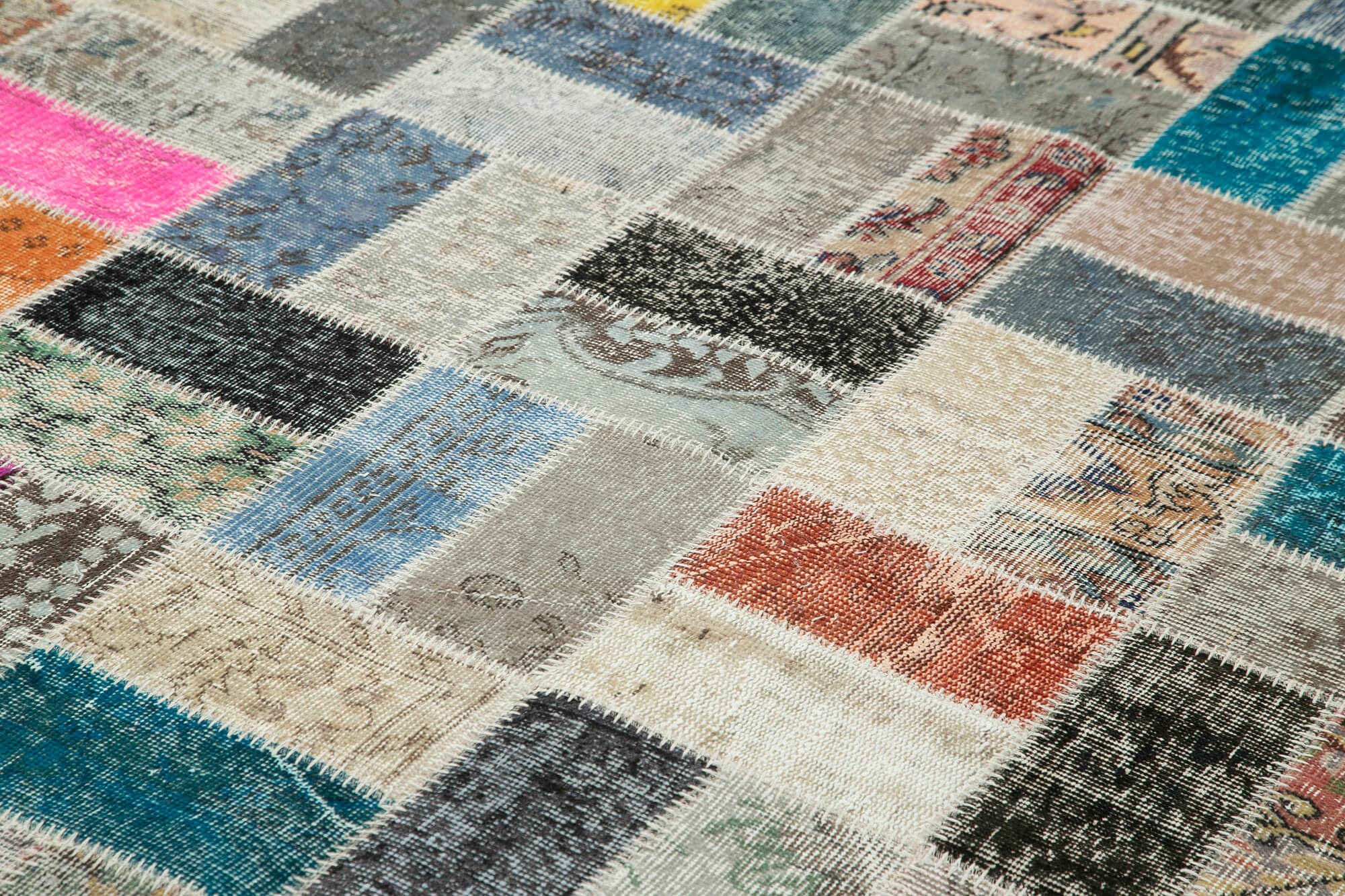 Handmade Area Rug - Pink Patchwork Cotton Wool Turkish Wool Rug 9'8" x 13'6"