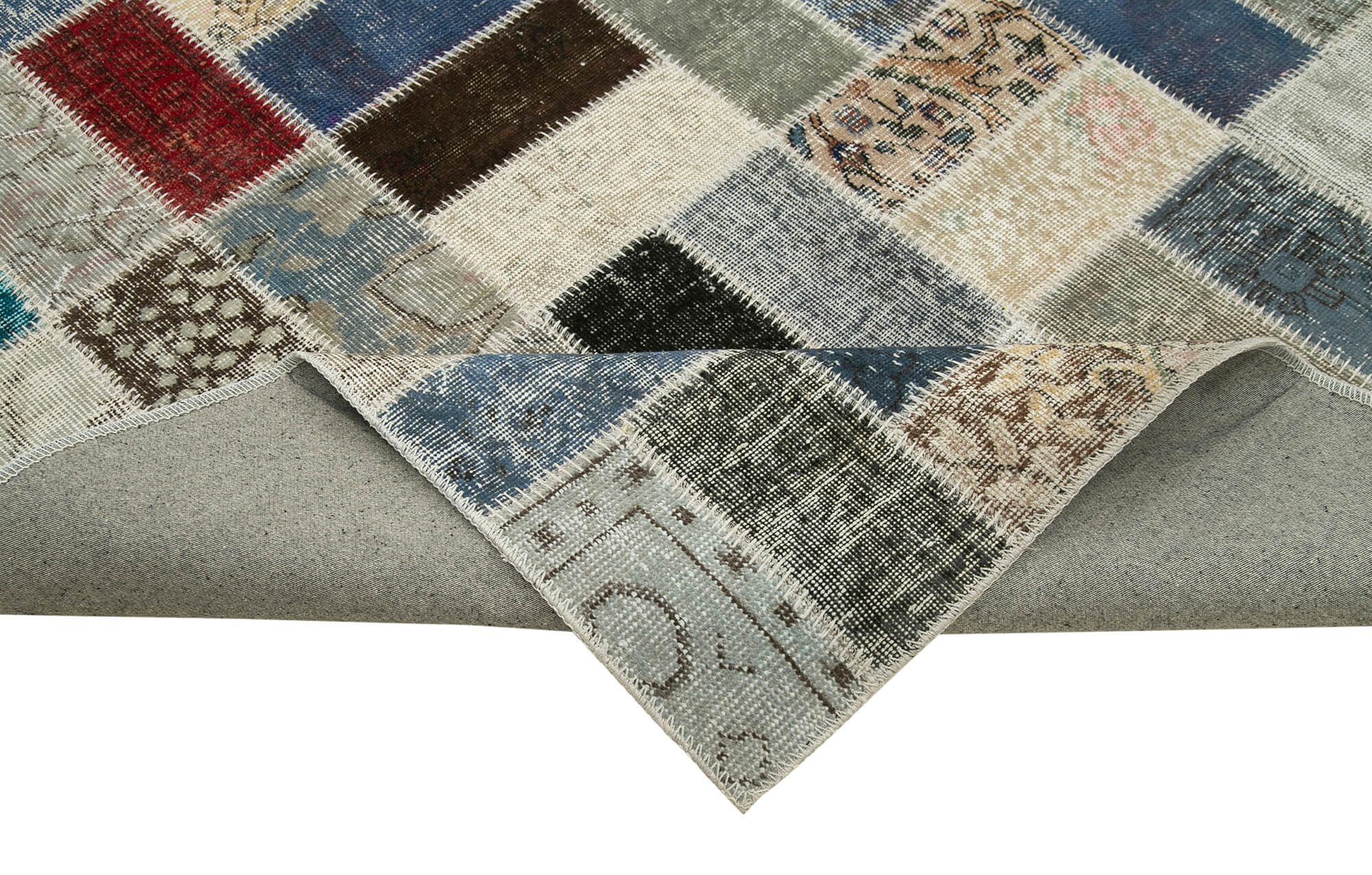 Handmade Area Rug - Pink Patchwork Cotton Wool Turkish Wool Rug 9'8" x 13'6"