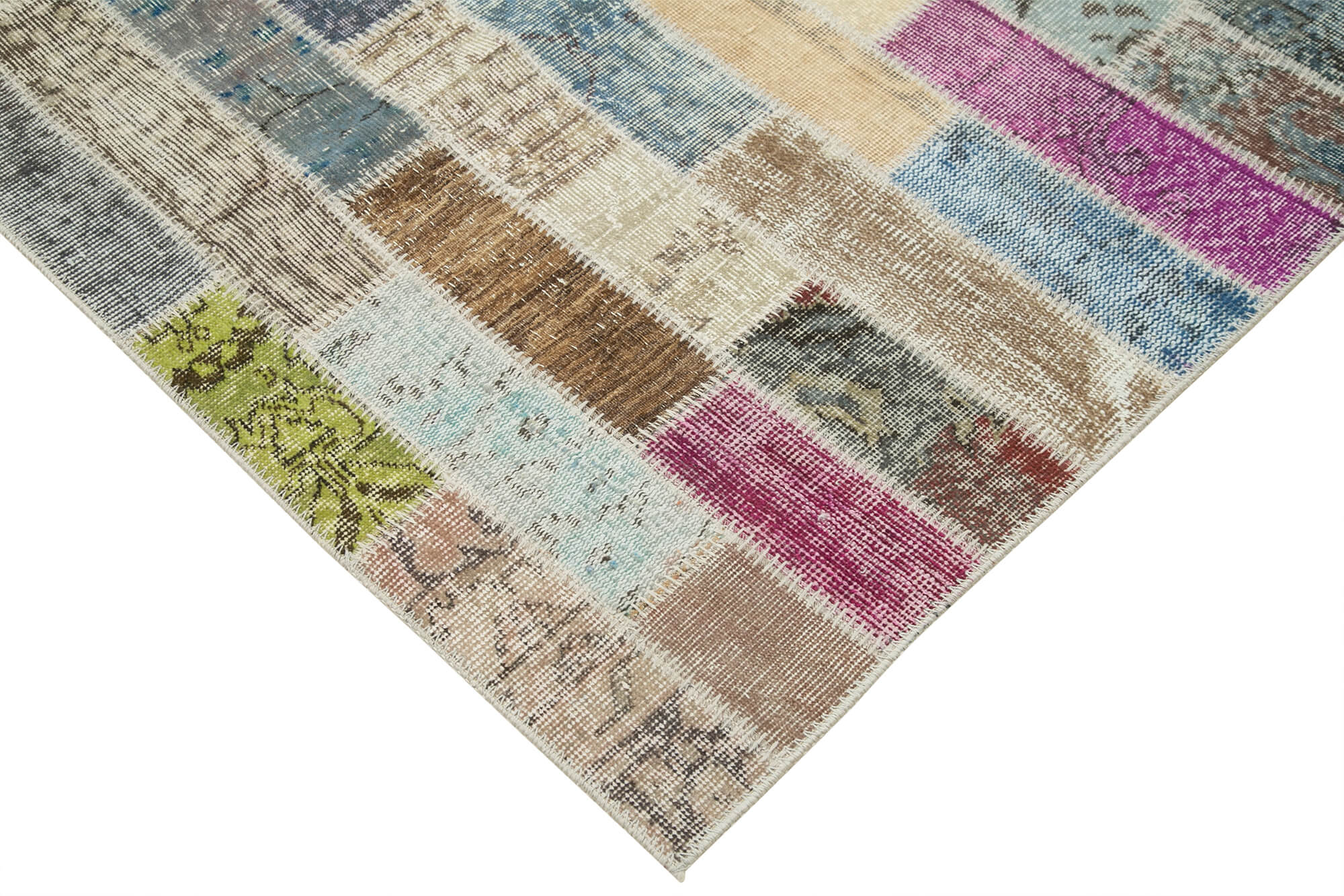 Handmade Area Rug - Pink Patchwork Cotton Wool Vintage Carpet 9'10" x 13'4"