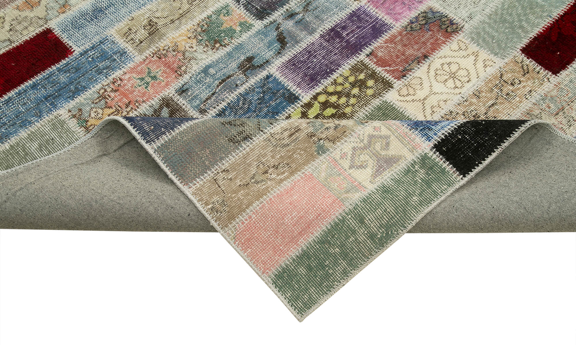 Handmade Area Rug - Pink Patchwork Cotton Wool Vintage Carpet 9'10" x 13'4"