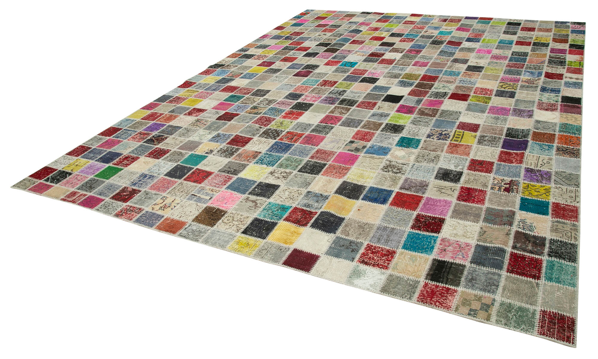 Handmade Area Rug – Pink Patchwork Cotton Wool Vintage Turkish Carpet 9'10" x 13'1"