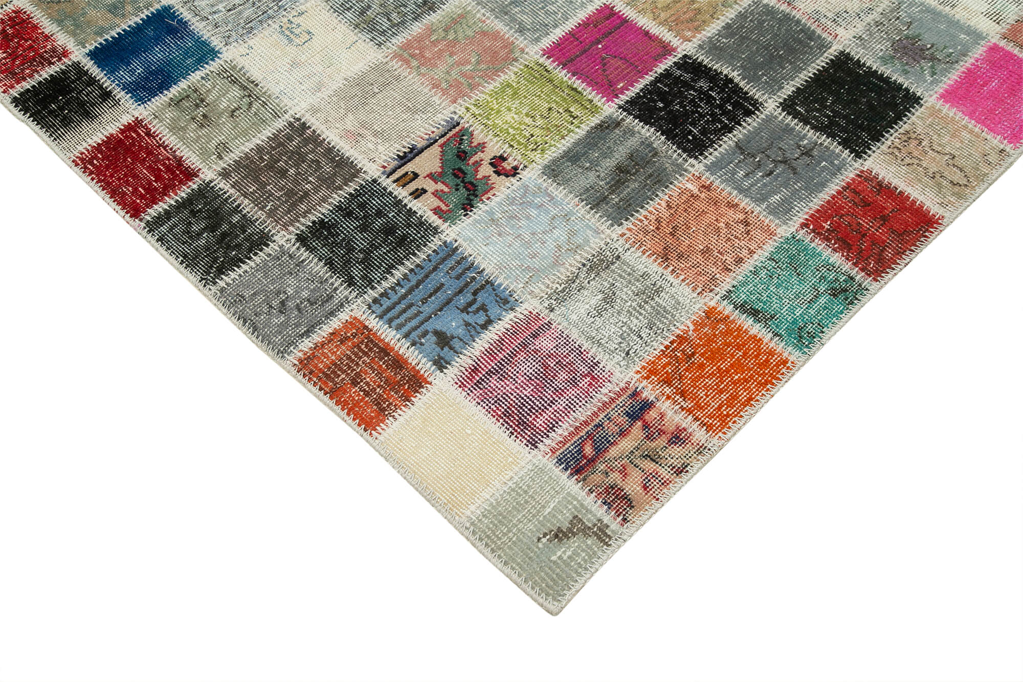 Handmade Patchwork Rug - Pink Patchwork Carpet | Turkish Hand Knotted Cotton Wool Rug