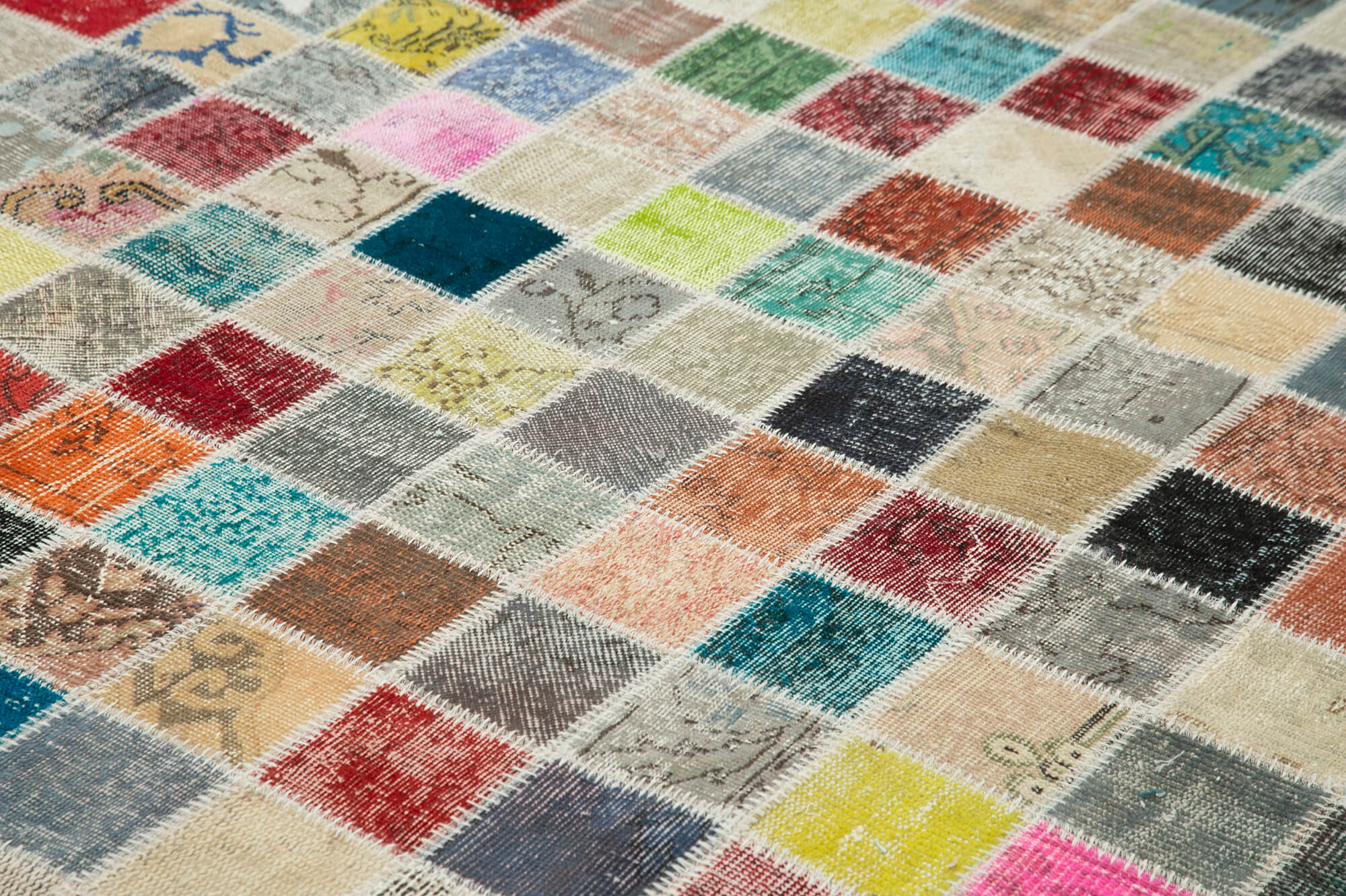 Handmade Patchwork Rug - Pink Patchwork Carpet | Turkish Hand Knotted Cotton Wool Rug
