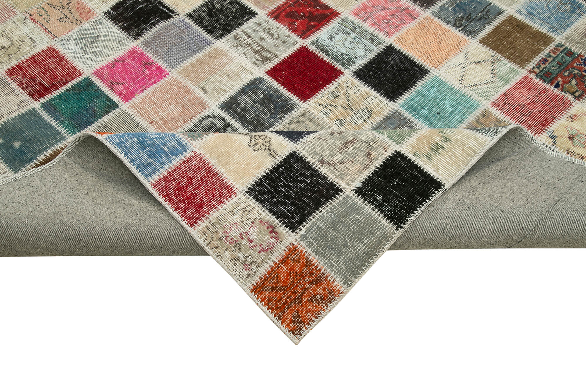 Handmade Patchwork Rug - Pink Patchwork Carpet | Turkish Hand Knotted Cotton Wool Rug