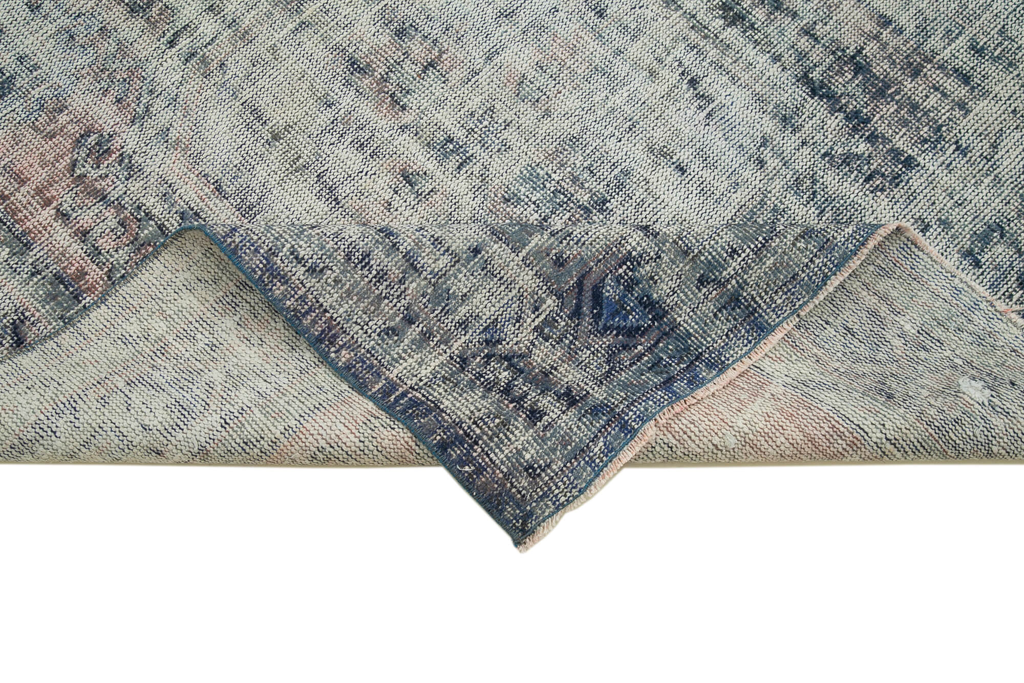 Handmade Vintage Area Rug - Blue Cotton Wool Rug 4'7'' x 13'6'' | Turkish Hand Knotted Classic Carpet