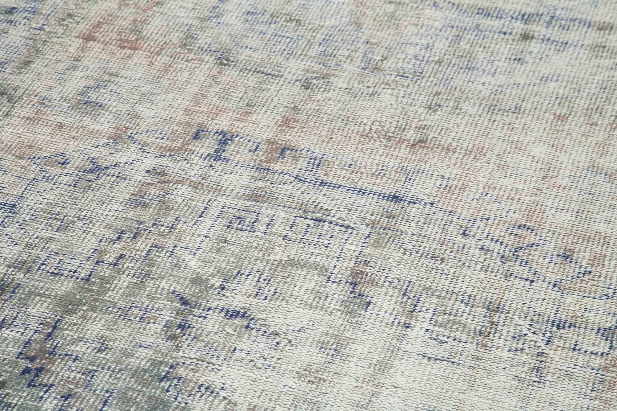 Handmade Vintage Area Rug - Blue Wool Rug Cotton Wool Carpet 4'8''x12'4''