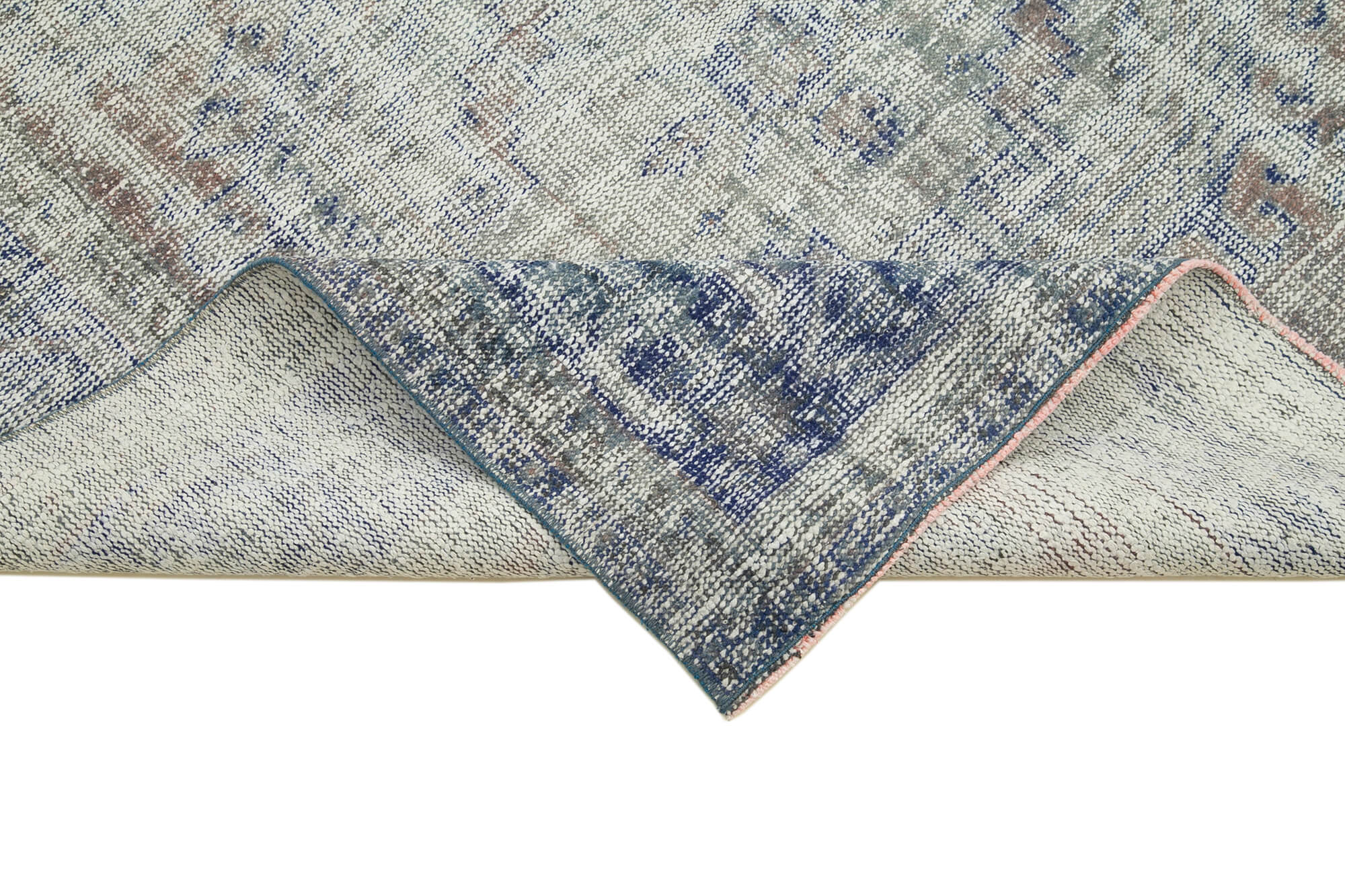 Handmade Vintage Area Rug - Blue Wool Rug Cotton Wool Carpet 4'8''x12'4''