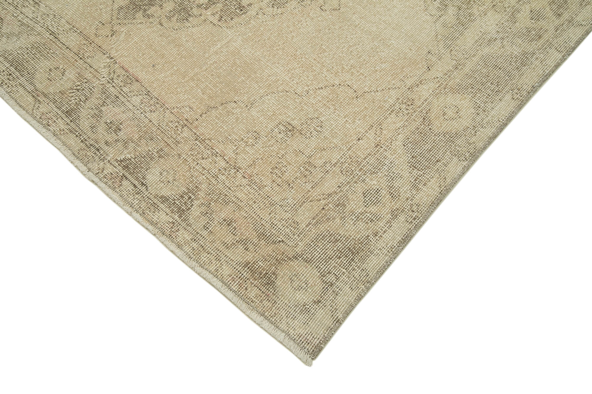 Handmade Vintage Area Rug | Turkish Wool Rug, Cotton Wool Blend, Neutral Tone 4'5'' x 12'8''