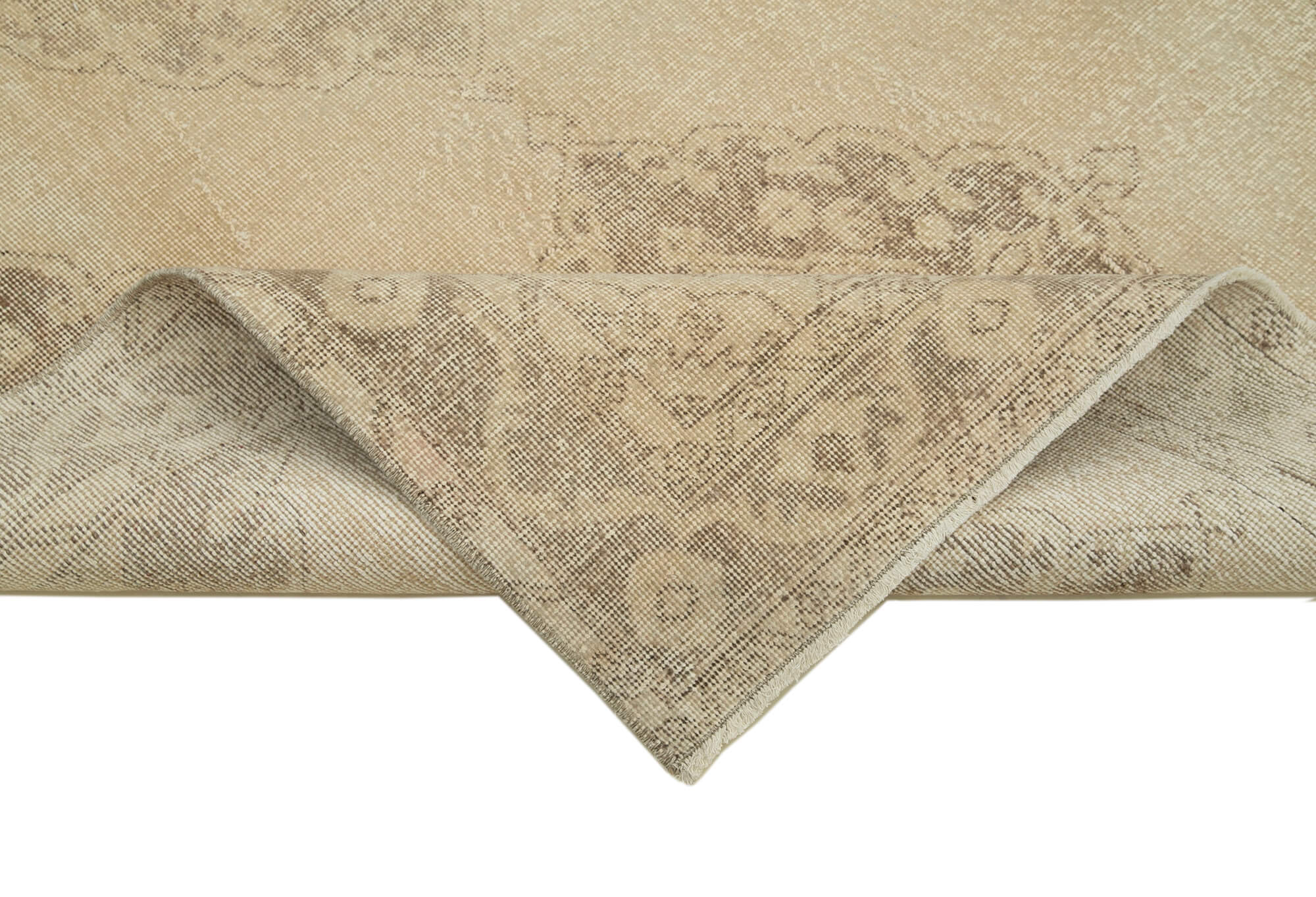 Handmade Vintage Area Rug | Turkish Wool Rug, Cotton Wool Blend, Neutral Tone 4'5'' x 12'8''
