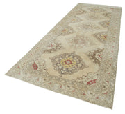 Handmade Vintage Area Rug - Beige Cotton Wool Blend Turkish Hand Knotted Carpet 4'9''x12'6''
