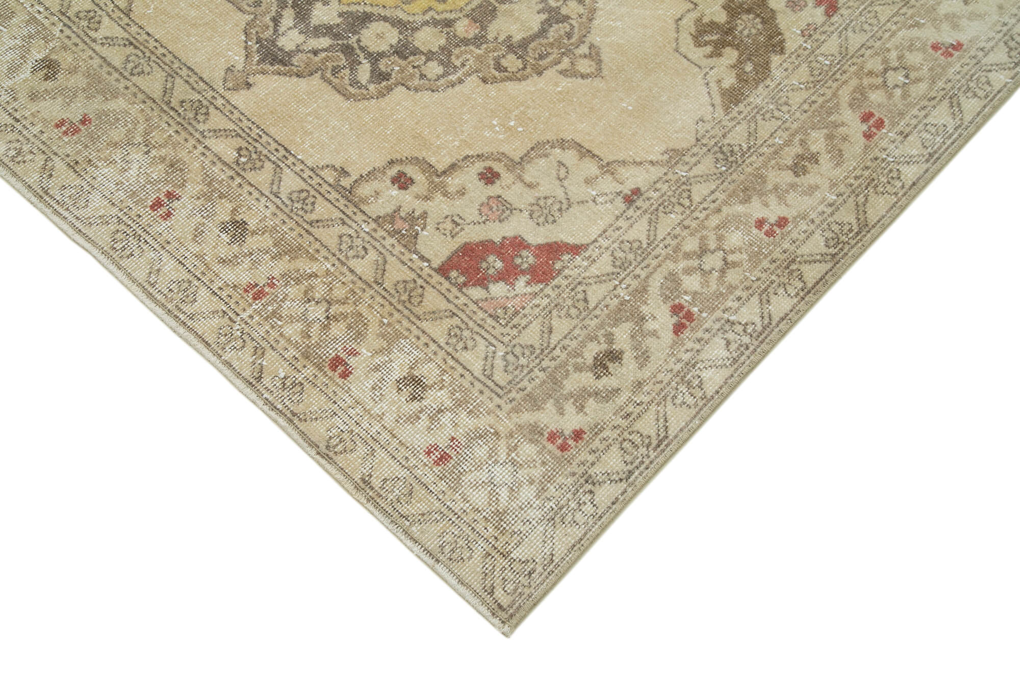 Handmade Vintage Area Rug - Beige Cotton Wool Blend Turkish Hand Knotted Carpet 4'9''x12'6''