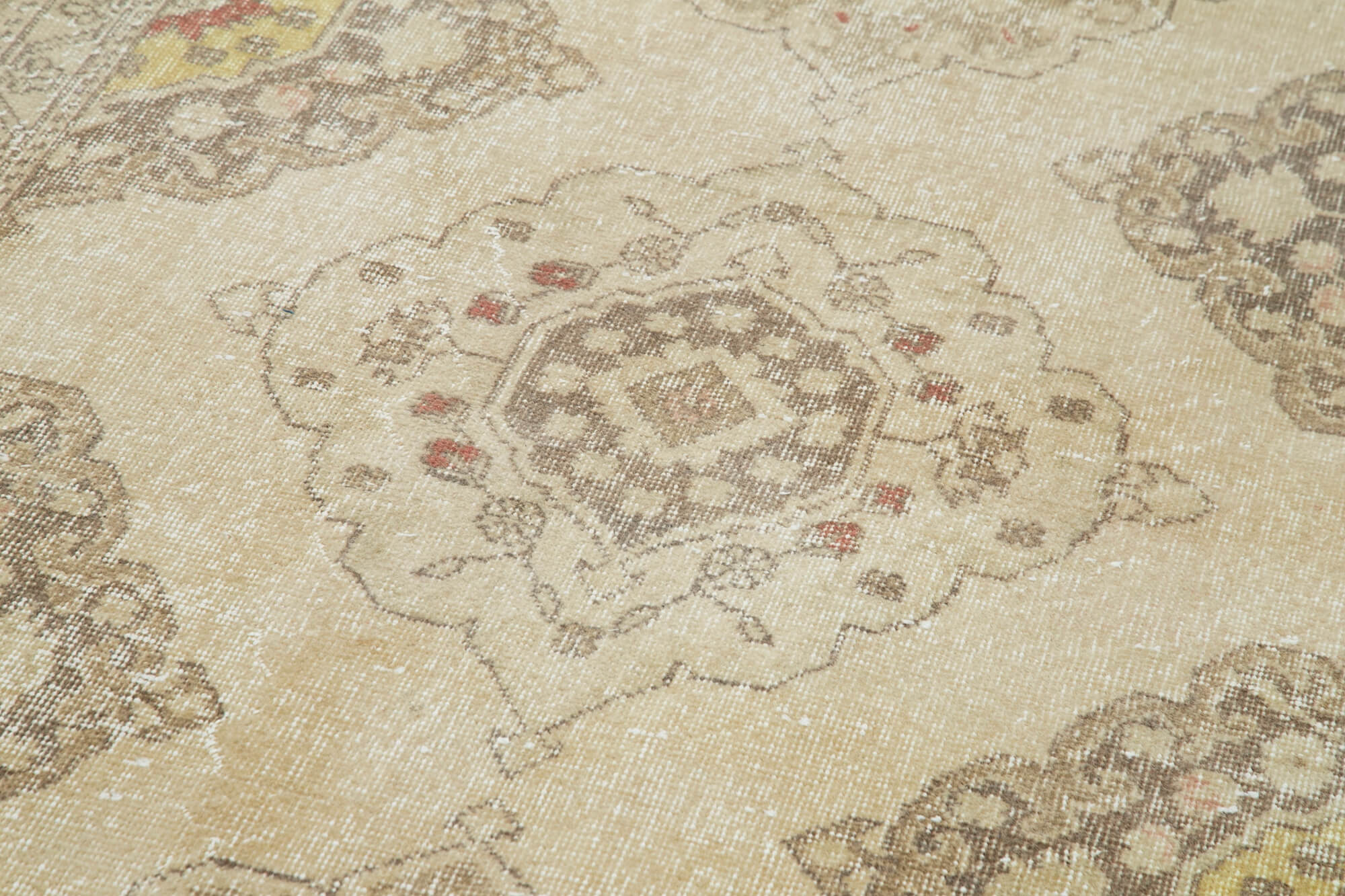 Handmade Vintage Area Rug - Beige Cotton Wool Blend Turkish Hand Knotted Carpet 4'9''x12'6''