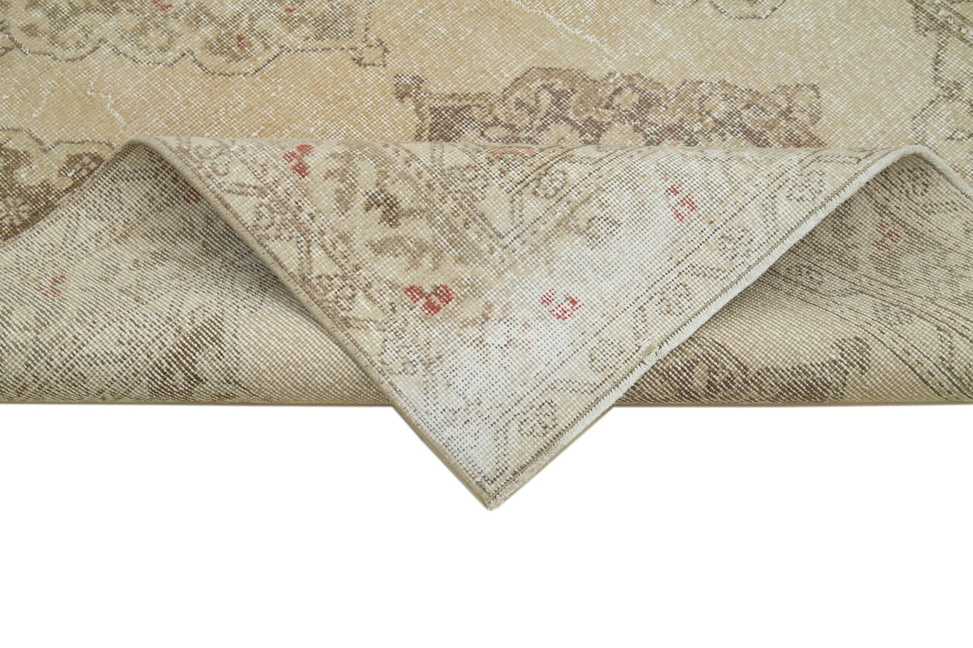 Handmade Vintage Area Rug - Beige Cotton Wool Blend Turkish Hand Knotted Carpet 4'9''x12'6''