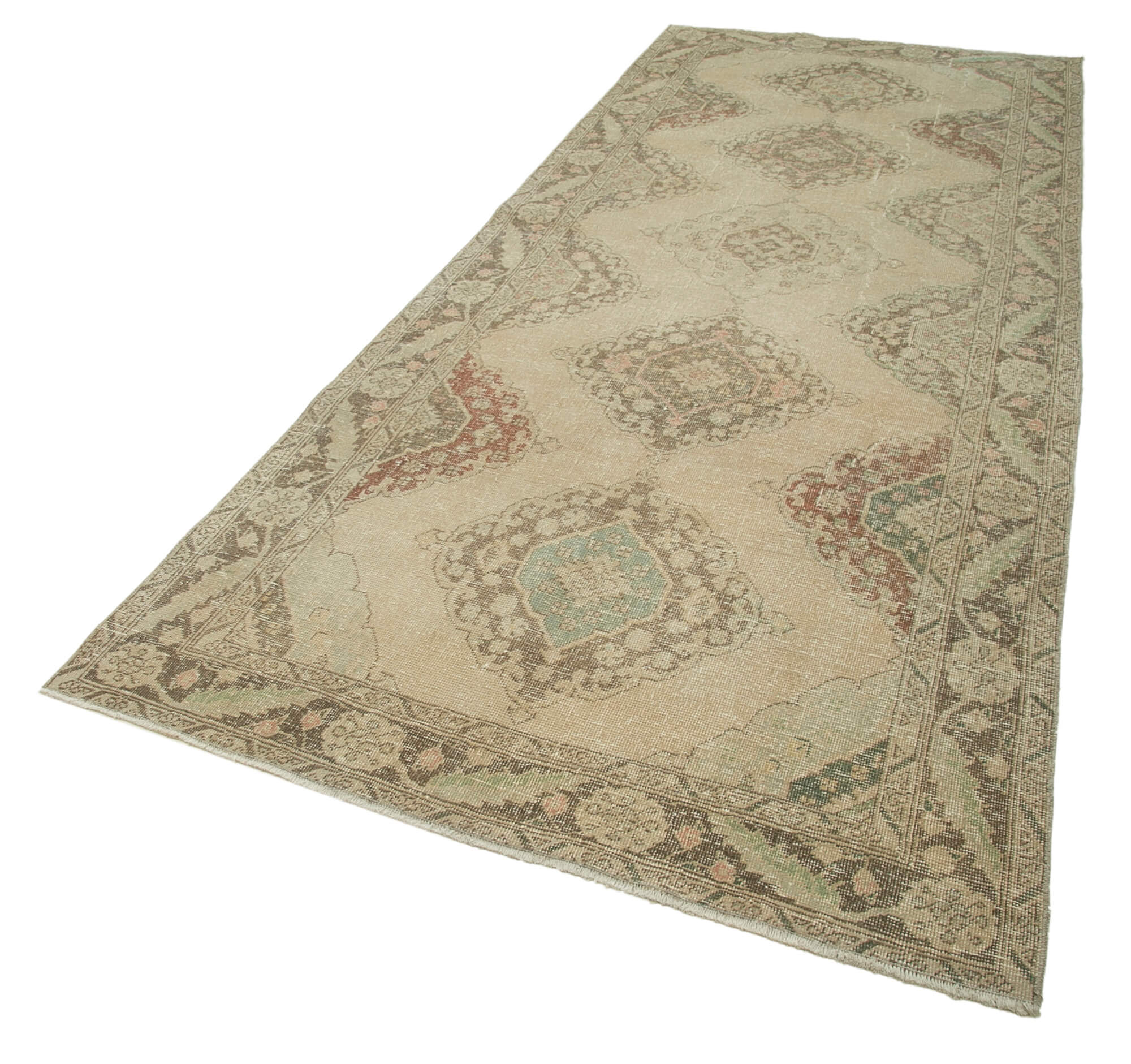 Handmade Wool Area Rug – Beige Vintage Cotton Rug | Turkish Hand Knotted Carpet 4'9''x12'2''