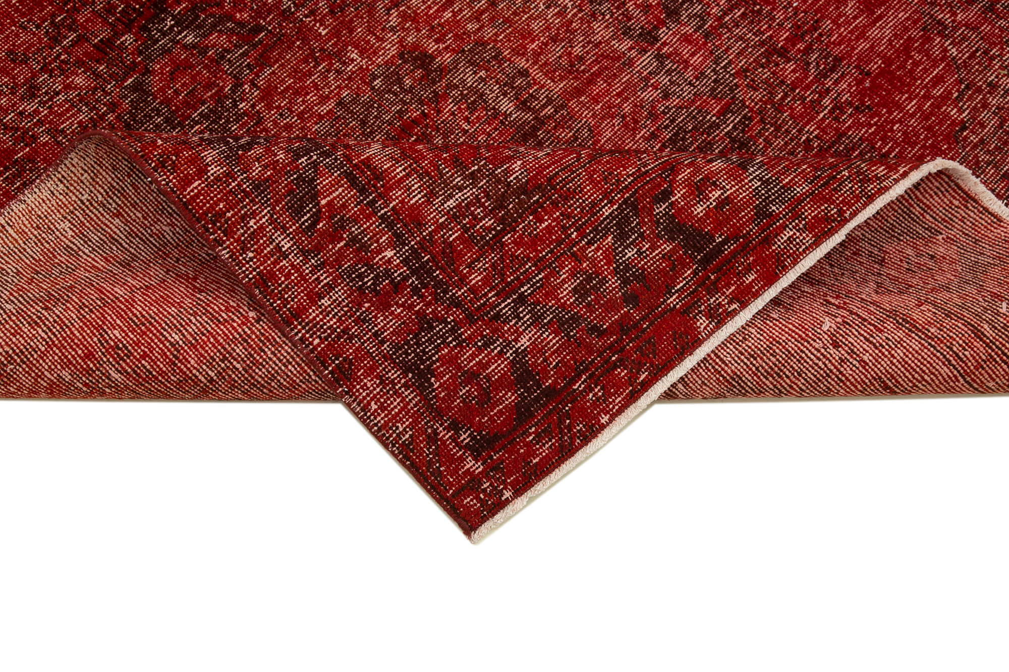Handmade Wool Area Rug – Red Vintage Cotton Rug | Classic Turkish Wool Carpet 4'9''x12'8''