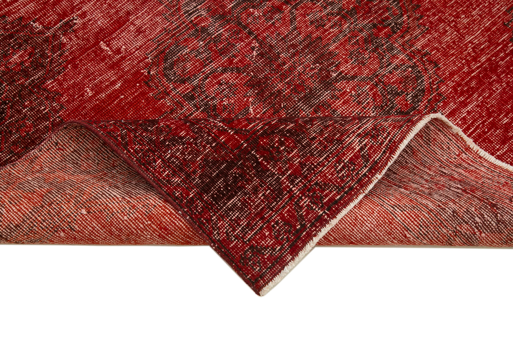 Vintage Handmade Area Rug - Red 5x13 Hand Woven Rug Cotton Wool Carpet