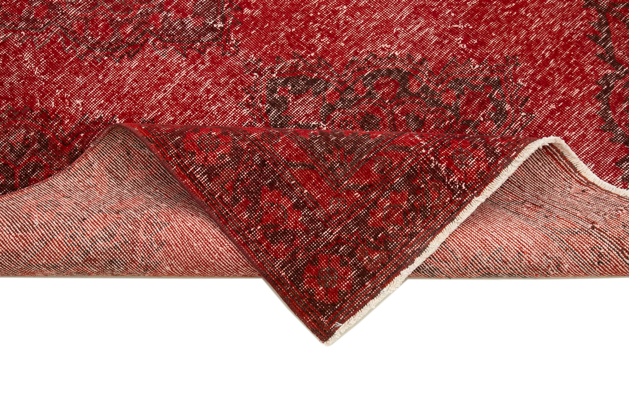 Handmade Wool Area Rug - Vintage Cotton Rug Red 4'5''x12'6'' Durable Wool Material