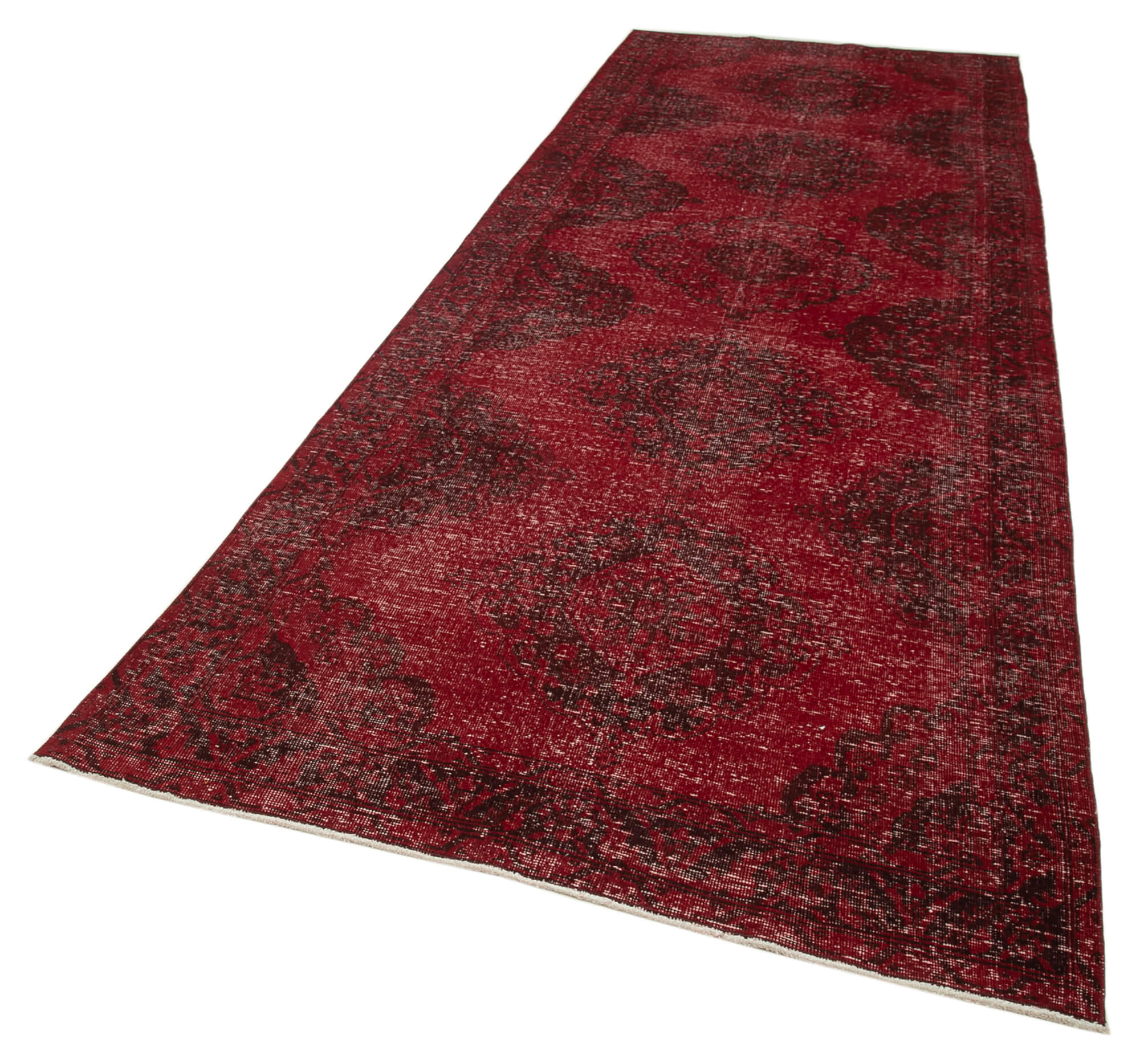 Handmade Vintage Area Rug - Zile Red Cotton Wool Turkish Hand Knotted Carpet 4'8'' x 12'10''