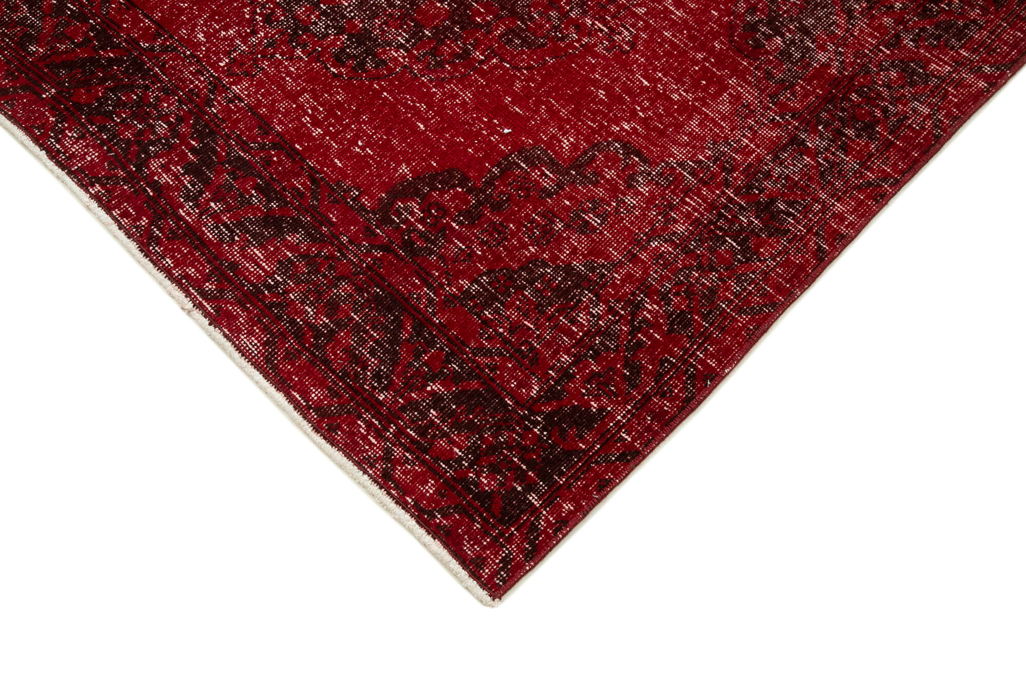 Handmade Vintage Area Rug - Zile Red Cotton Wool Turkish Hand Knotted Carpet 4'8'' x 12'10''