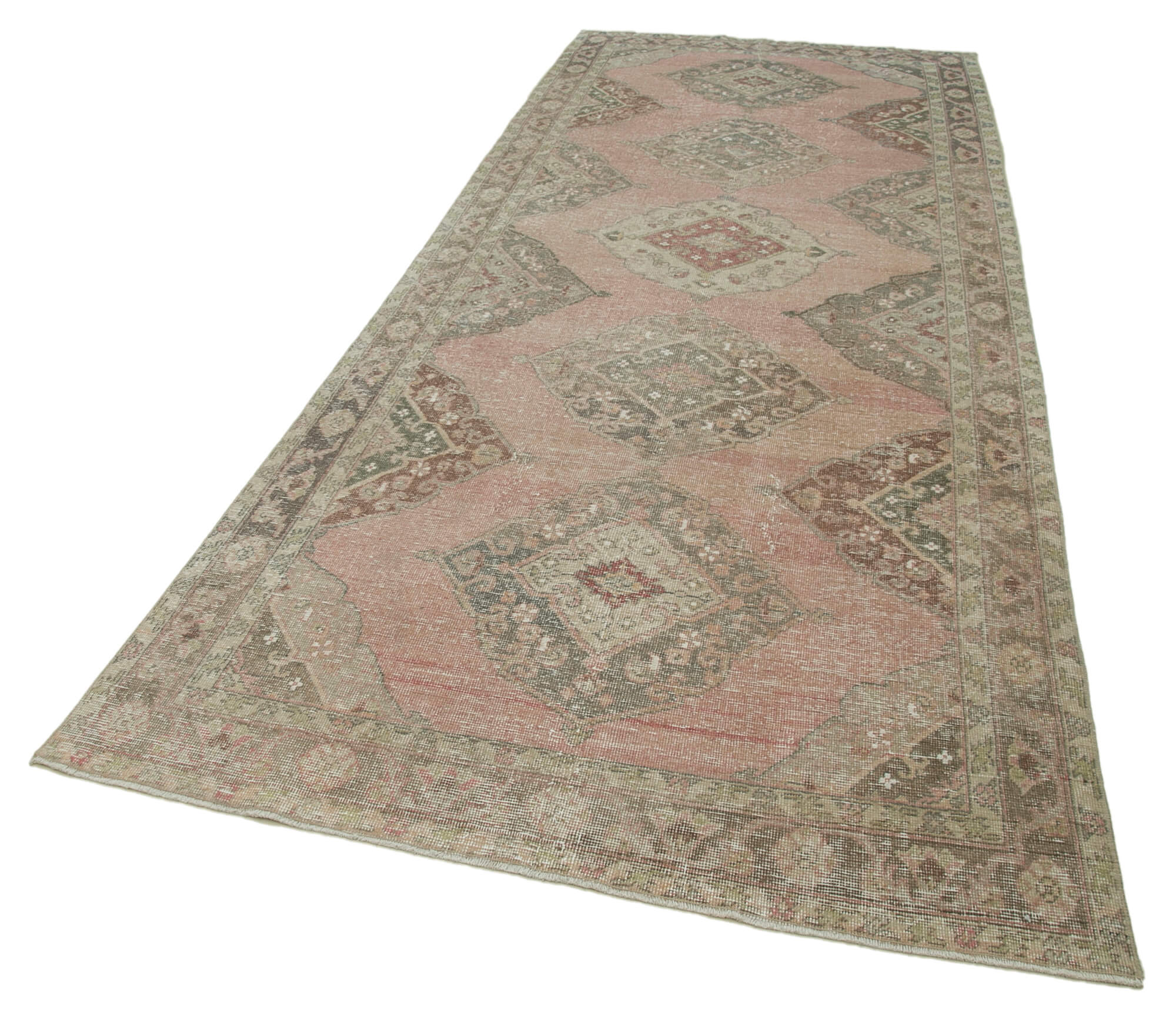 Vintage Cotton Wool Rug - Handmade Area Rug 4'10''x12'3'' Beige Durable Woven Carpet