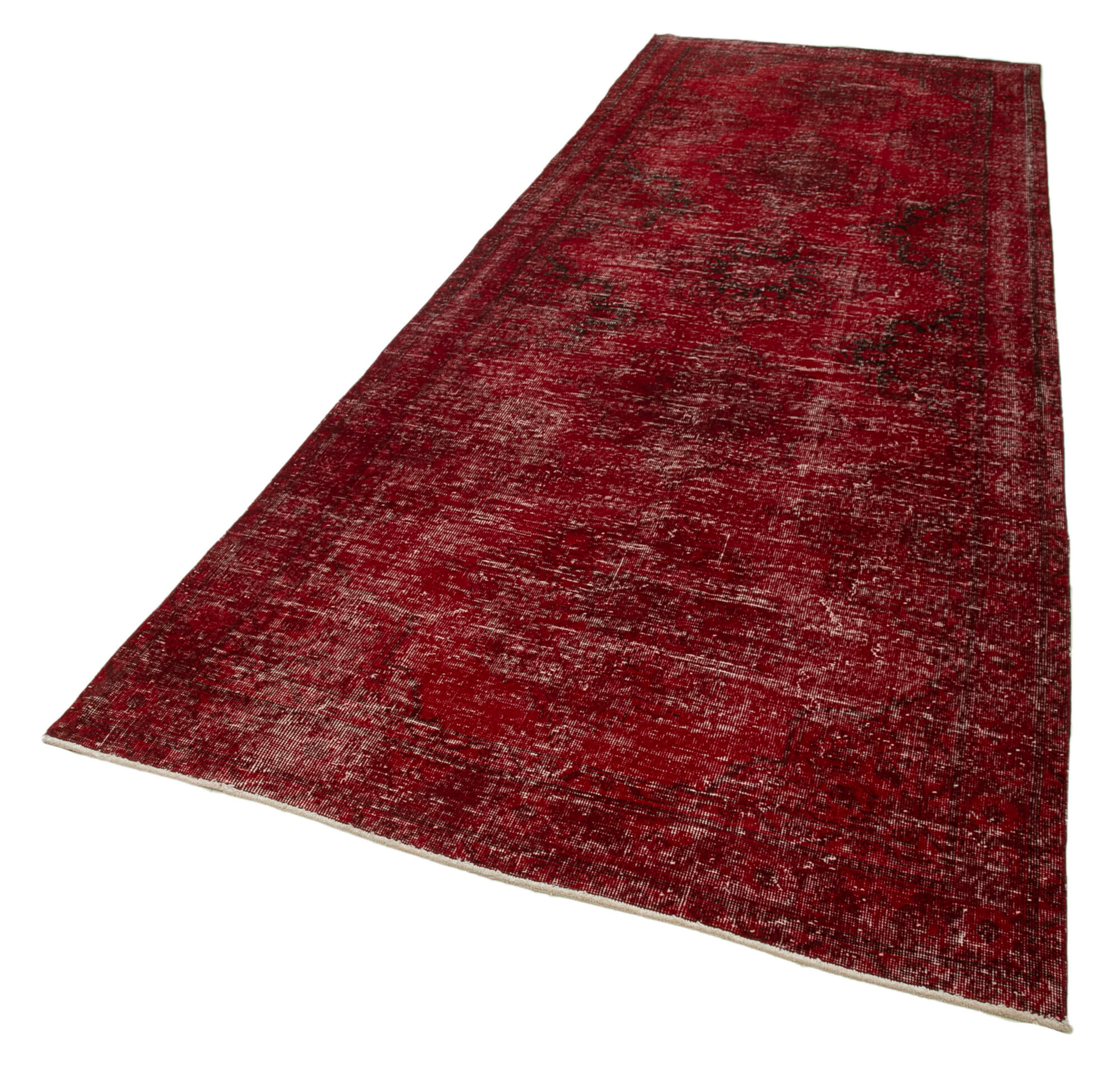 Handmade Wool Area Rug - Red Vintage Cotton Rug 4'9''x12'10'' | Turkish Wool Carpet
