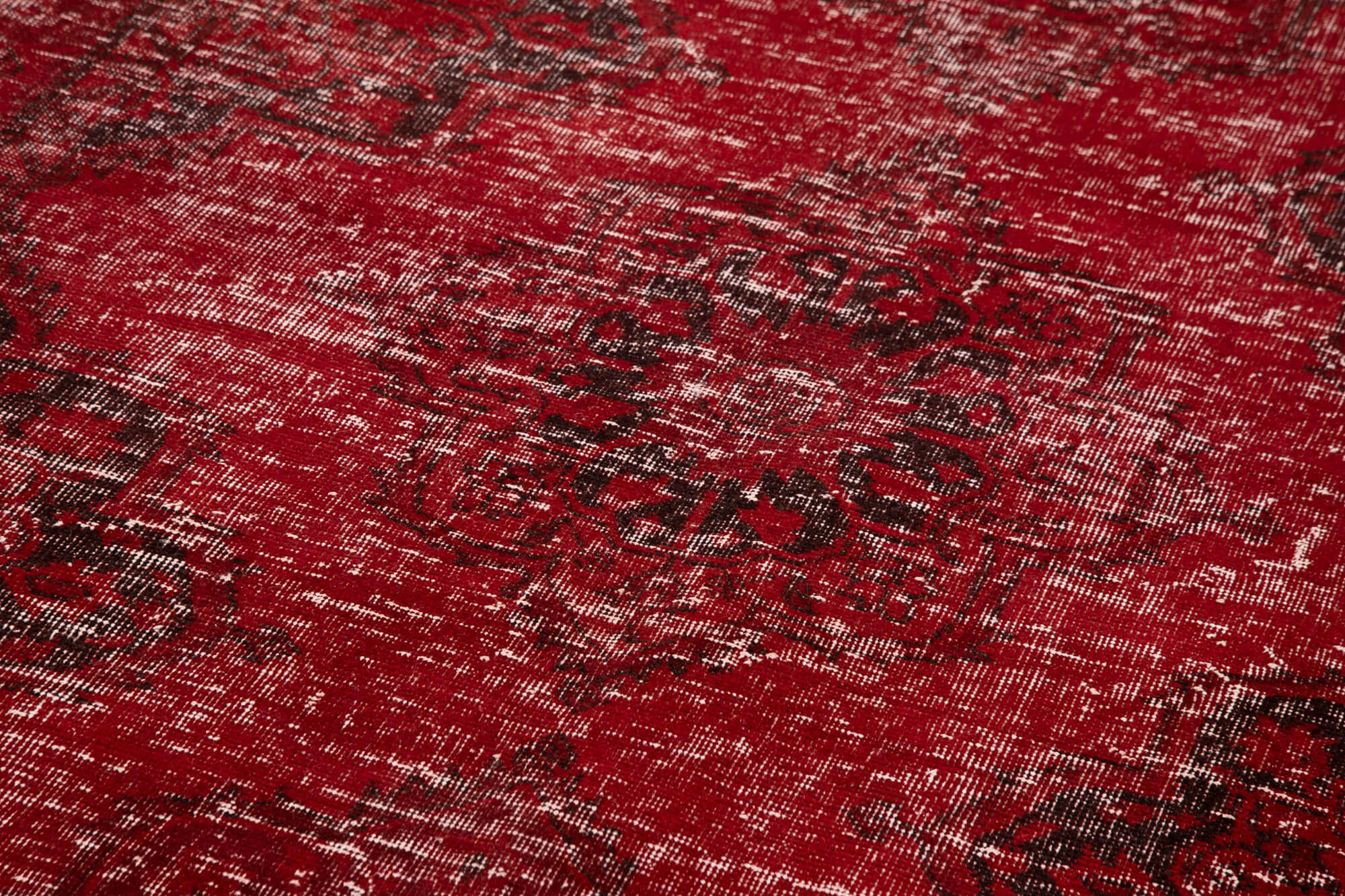 Handmade Wool Area Rug - Red Vintage Cotton Rug 4'9''x12'10'' | Turkish Wool Carpet