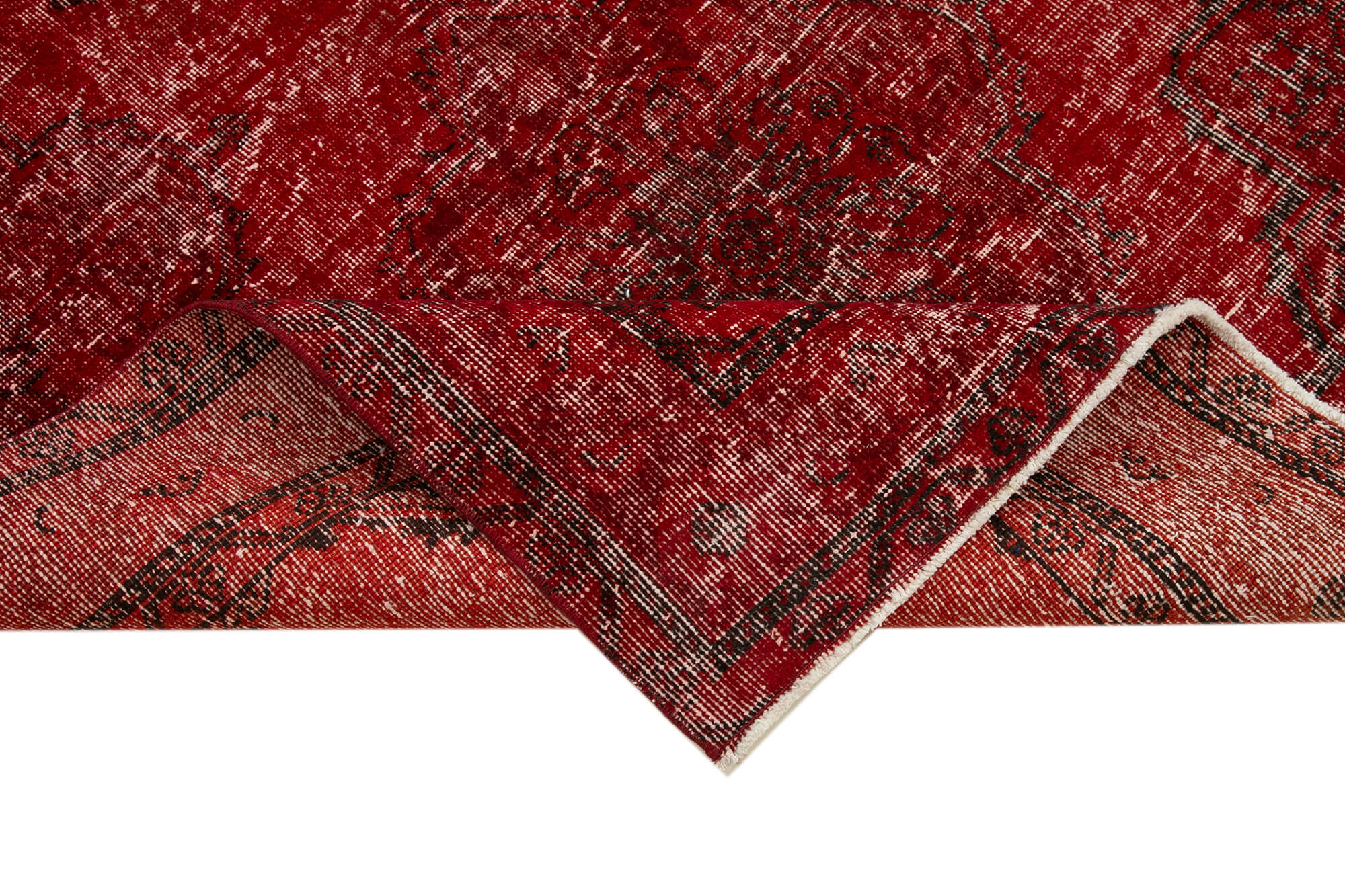 Handmade Wool Area Rug - Red Vintage Cotton Rug 4'9''x12'10'' | Turkish Wool Carpet