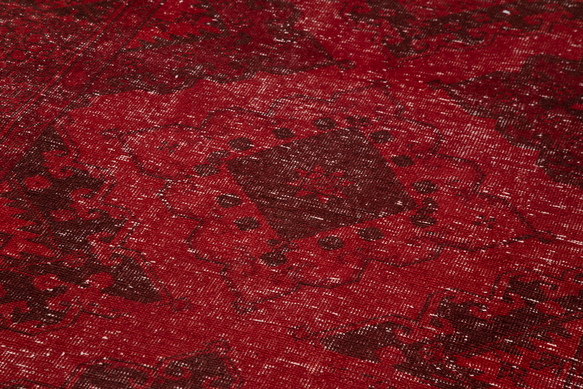 Handmade Vintage Area Rug - Red Turkish Wool Rug 4'8''x13'0'' | Durable Cotton Weave