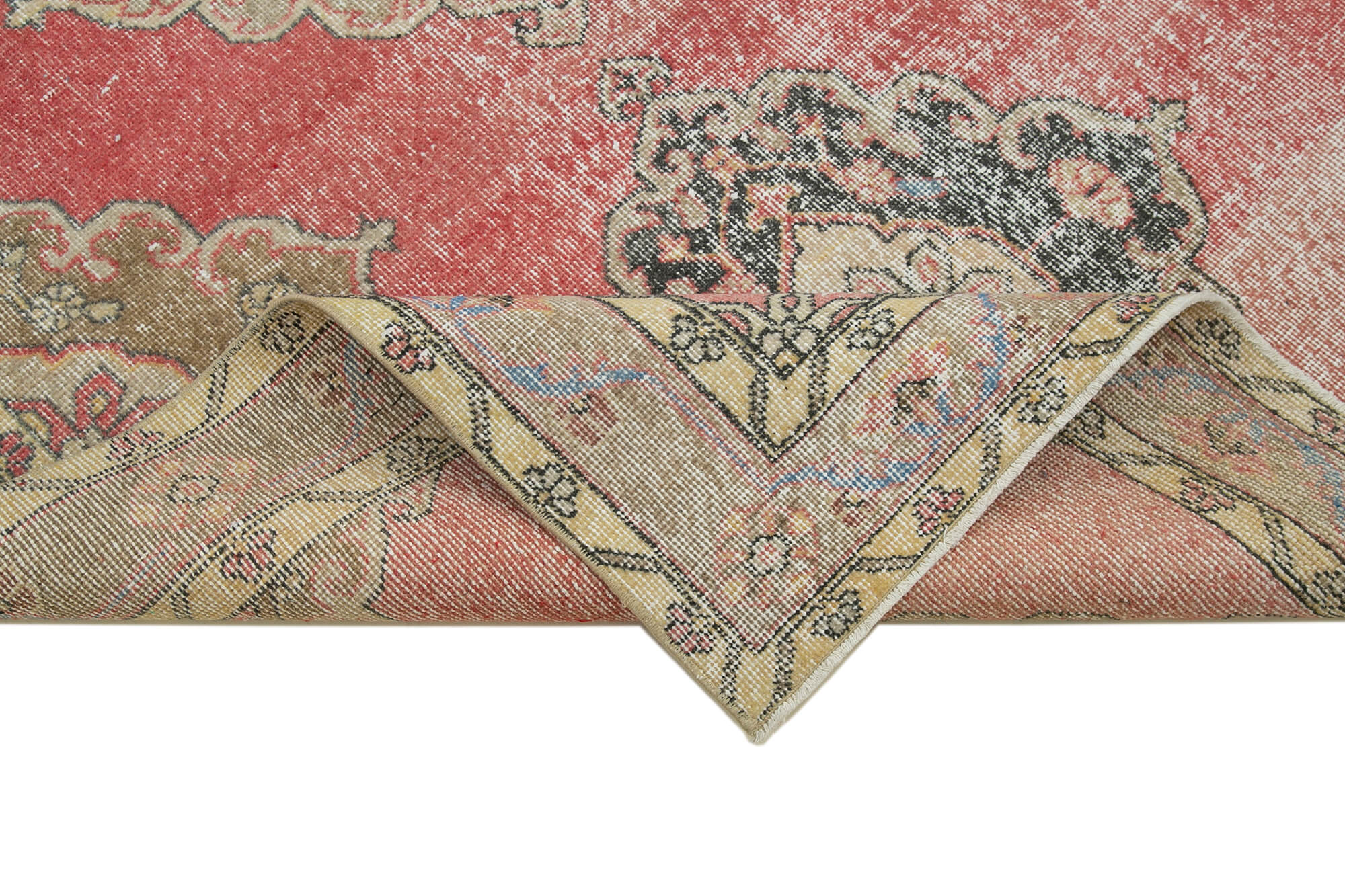 Handmade Wool Area Rug - Vintage Cotton Rug 4'9" x 12'10" Beige Runner