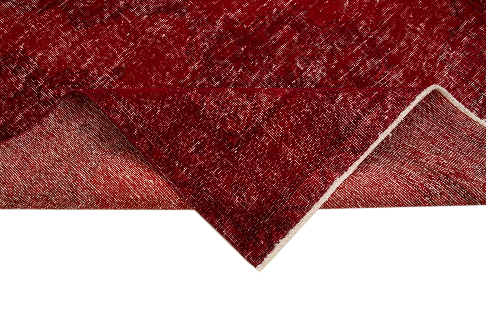 Handmade Wool Area Rug - Vintage Cotton Rug 4'9'' x 12'6'' Red Turkish Wool Carpet