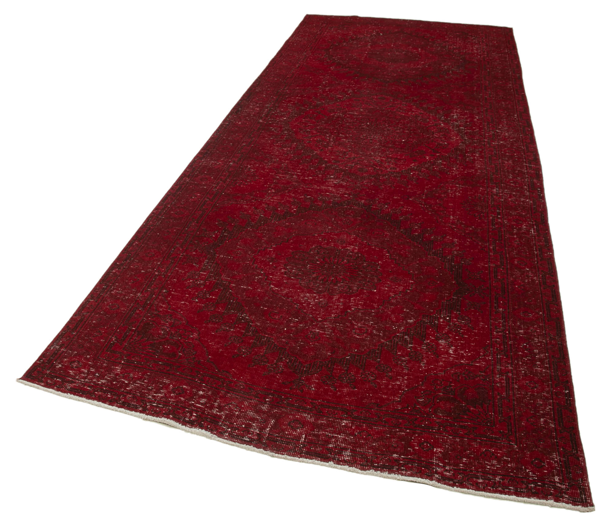 Handmade Wool Area Rug - Zile Red Vintage Cotton Rug 4x12 | Turkish Hand Knotted Carpet