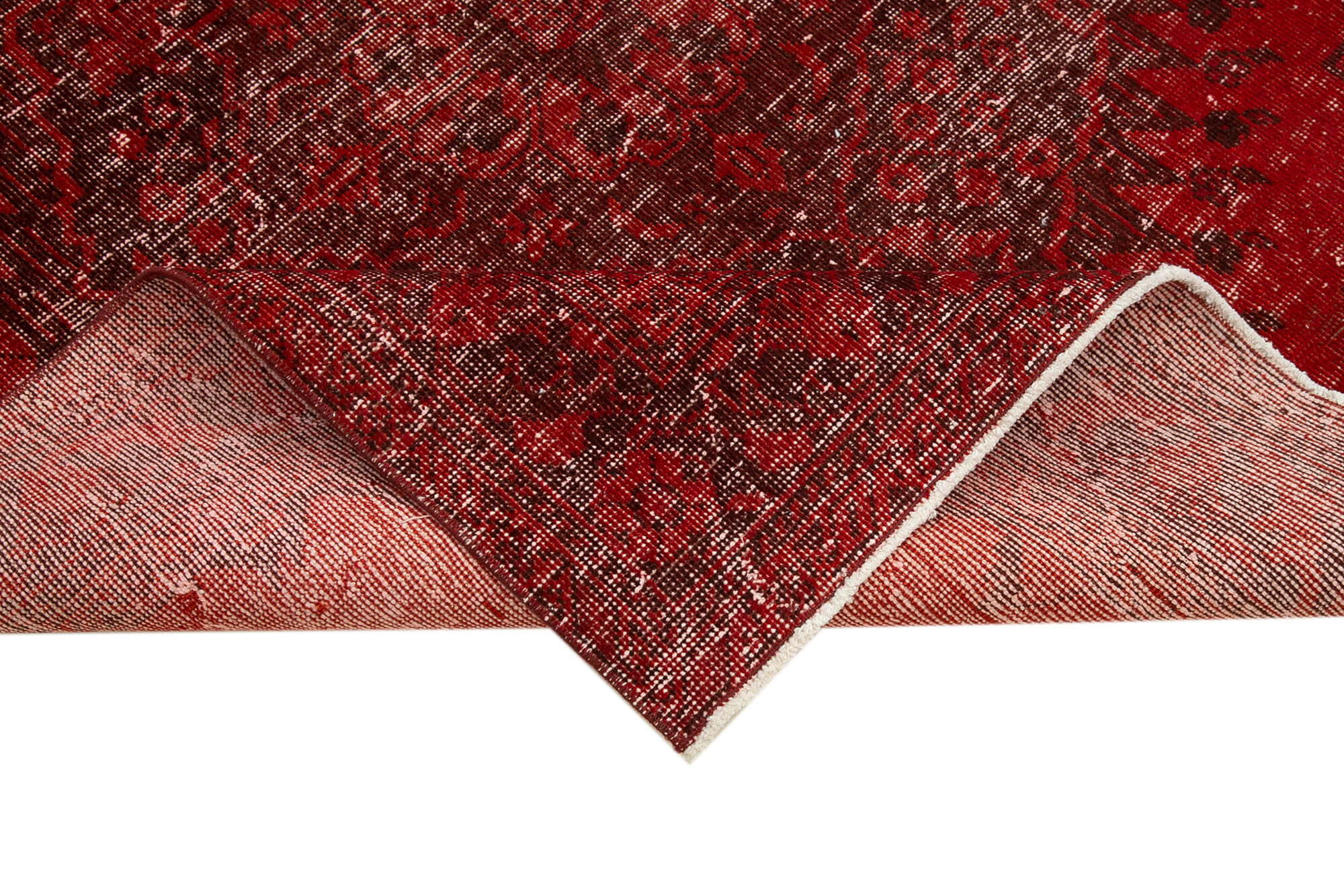 Handmade Wool Area Rug – Vintage Cotton Rug Red Area Carpet 4'10''x13'5''