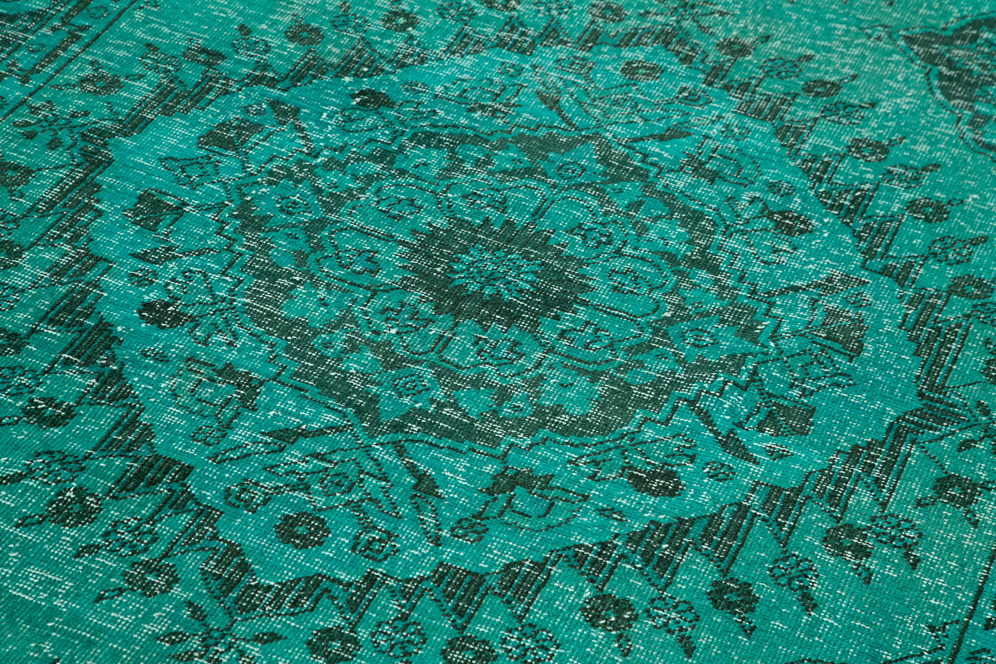 Vintage Wool Area Rug - Handmade Cotton Wool Blend Rug, Turquoise Bohemian Style