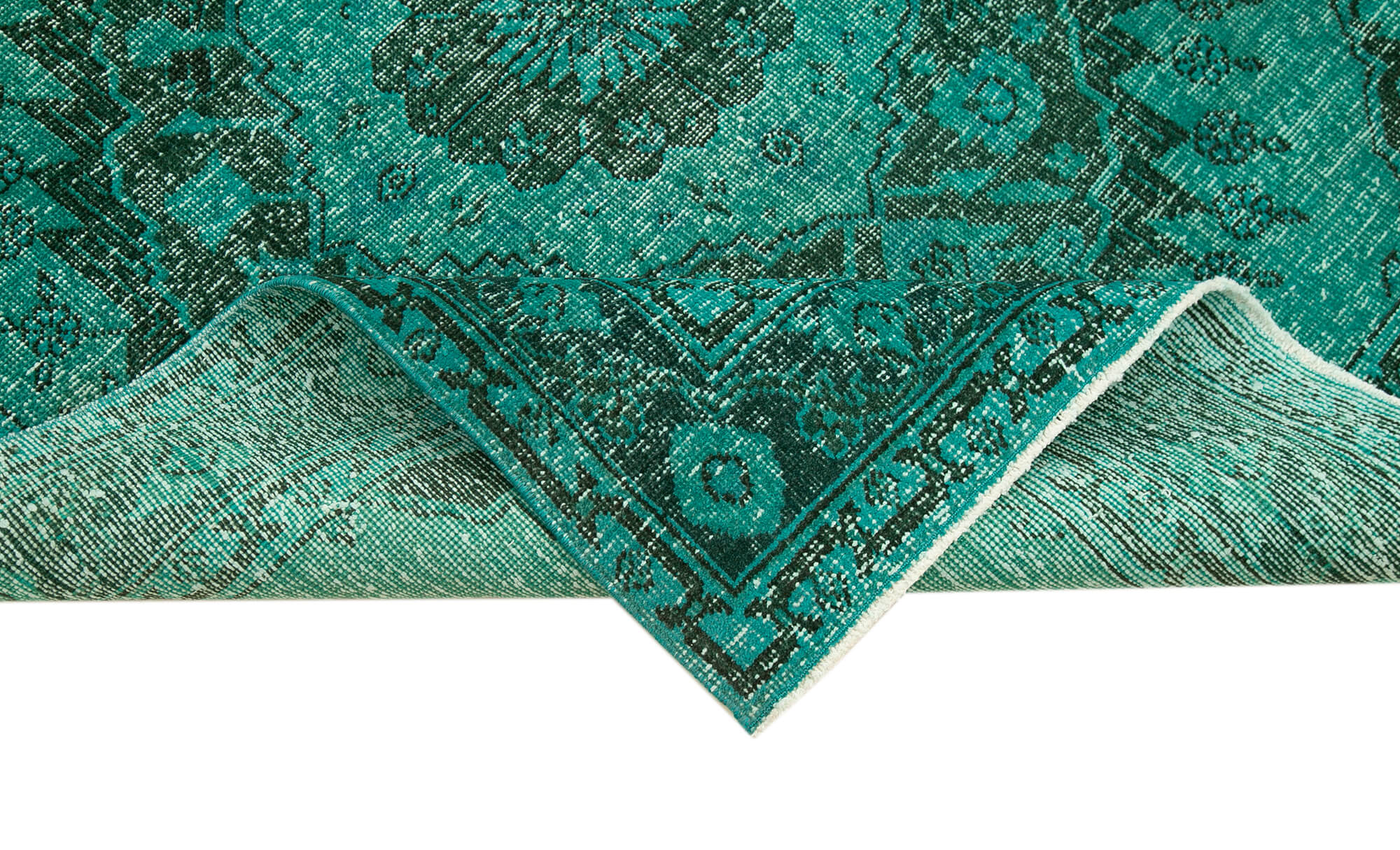 Vintage Wool Area Rug - Handmade Cotton Wool Blend Rug, Turquoise Bohemian Style