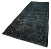 Handmade Vintage Area Rug – Black 4'8'' x 12'8'' Cotton Wool Carpet | Rustic Turkish Floor Covering