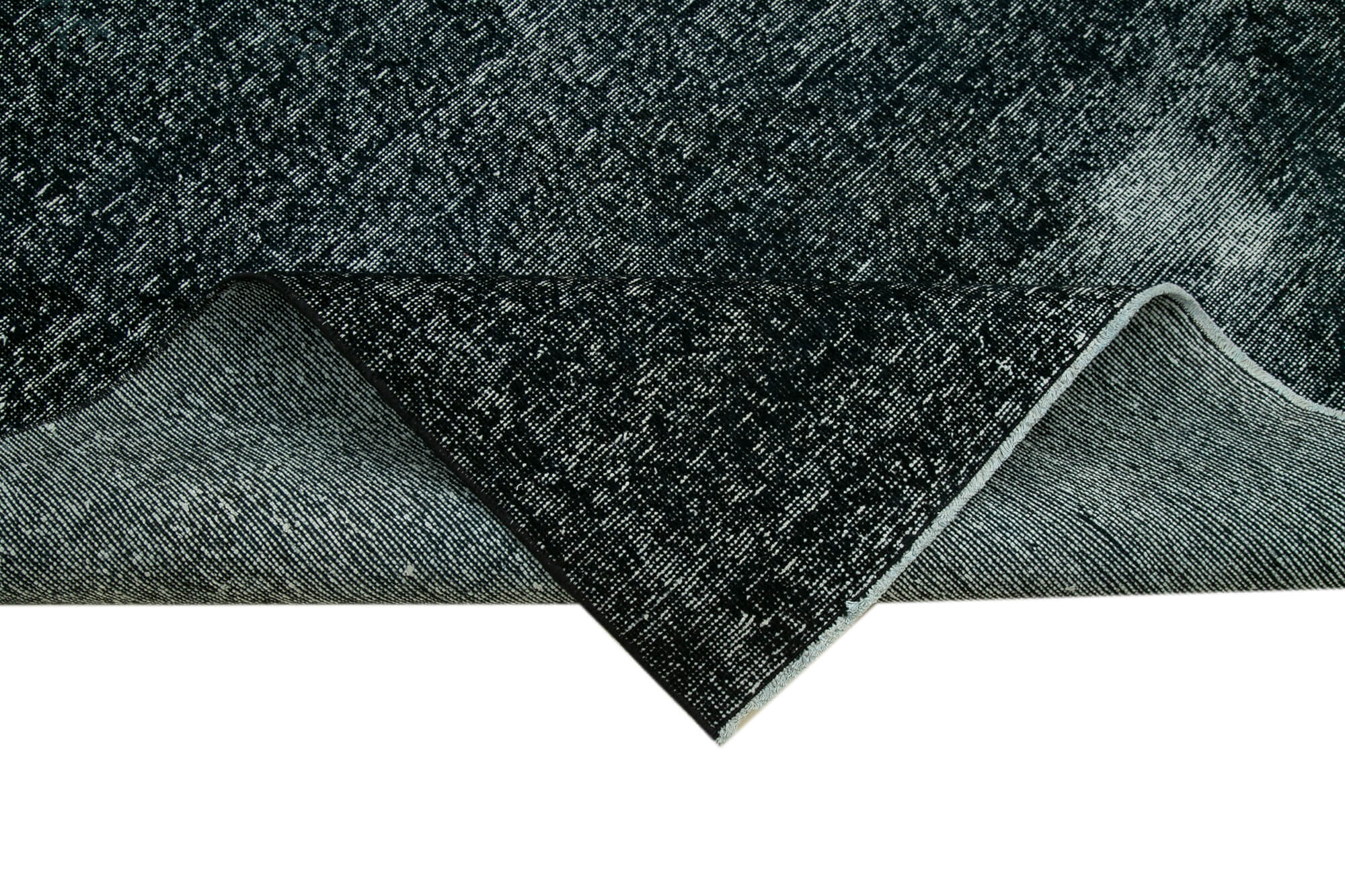 Handmade Vintage Area Rug – Black 4'8'' x 12'8'' Cotton Wool Carpet | Rustic Turkish Floor Covering