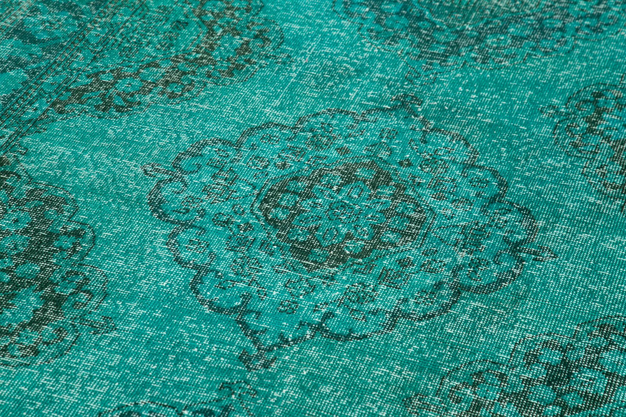 Vintage Wool Area Rug - Handmade Cotton Rug | Turquoise Wool Carpet 4'9''x13'6''