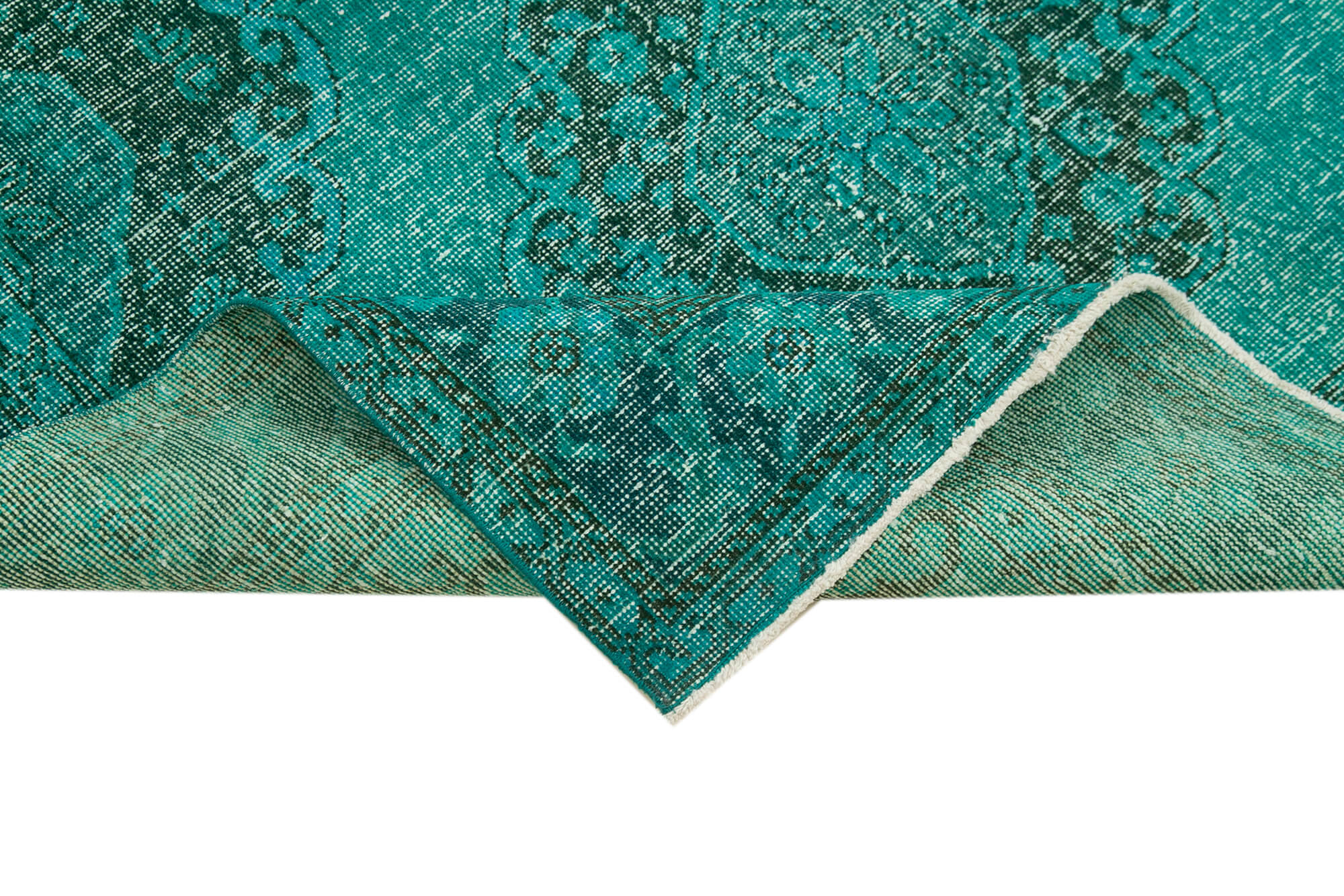 Vintage Wool Area Rug - Handmade Cotton Rug | Turquoise Wool Carpet 4'9''x13'6''